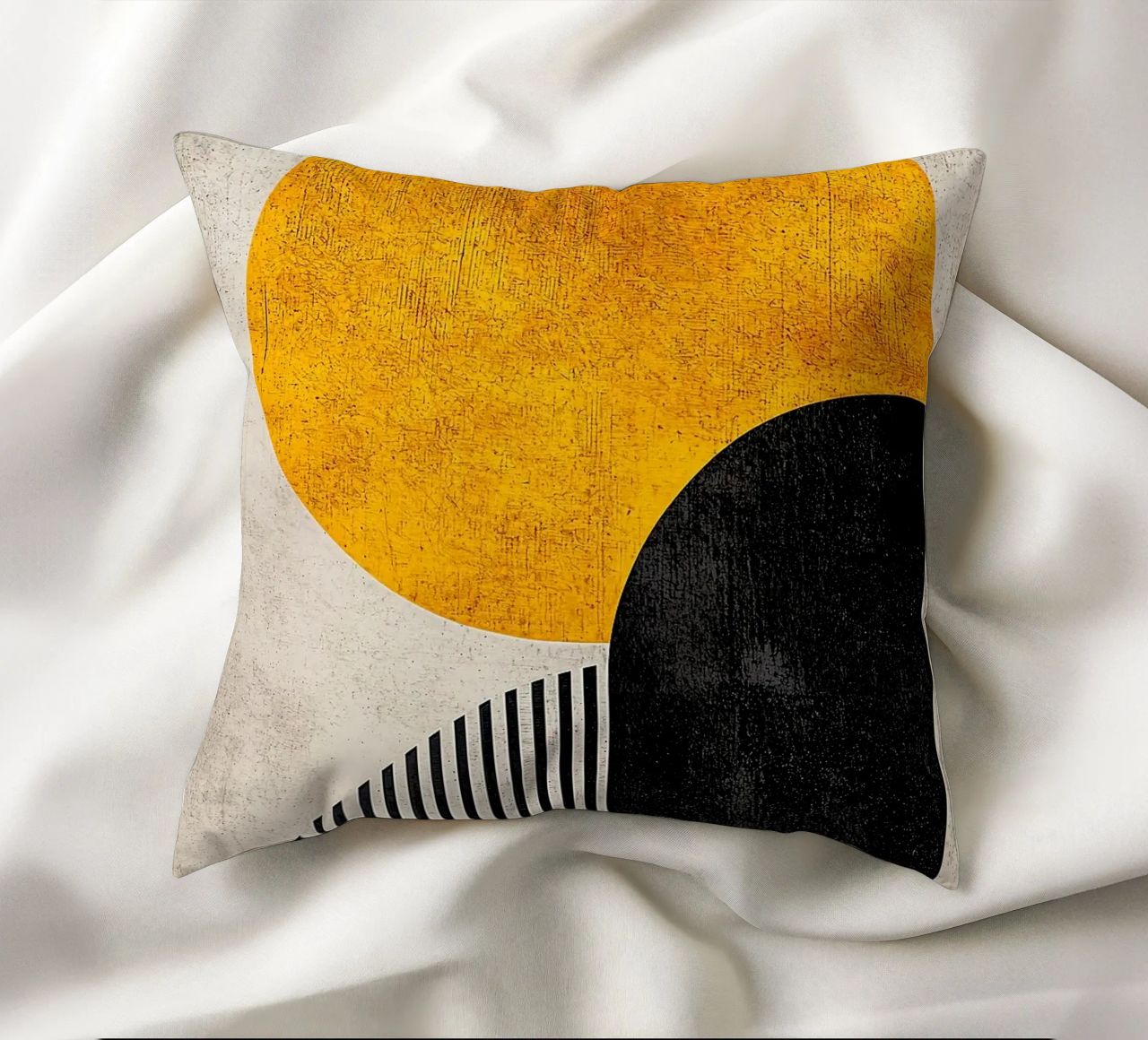 cercle jaune demi-cercle lignes verticales arc noir texture g coussin de Hien T Huynh