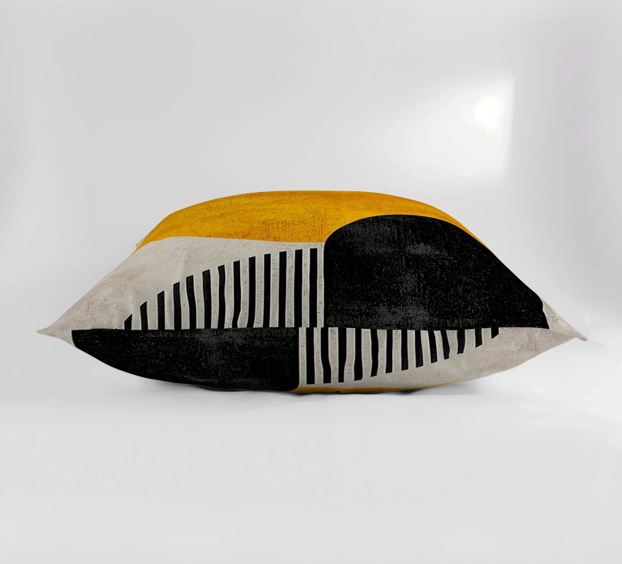 cercle jaune demi-cercle lignes verticales arc noir texture g coussin de Hien T Huynh