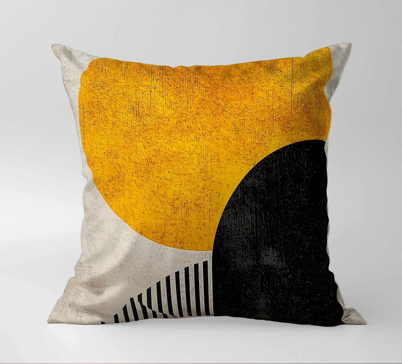 cercle jaune demi-cercle lignes verticales arc noir texture g coussin de Hien T Huynh