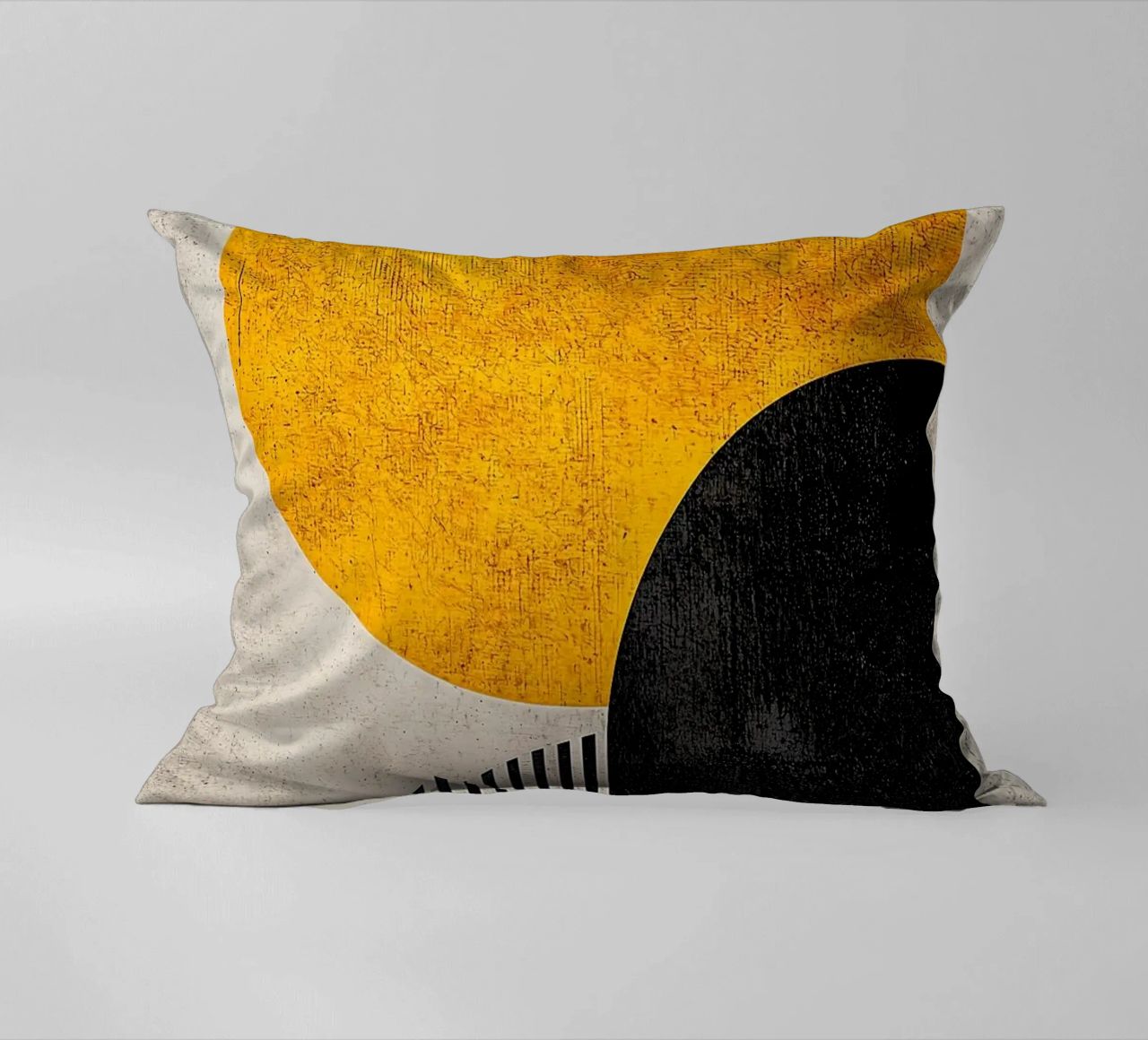 cercle jaune demi-cercle lignes verticales arc noir texture g coussin de Hien T Huynh