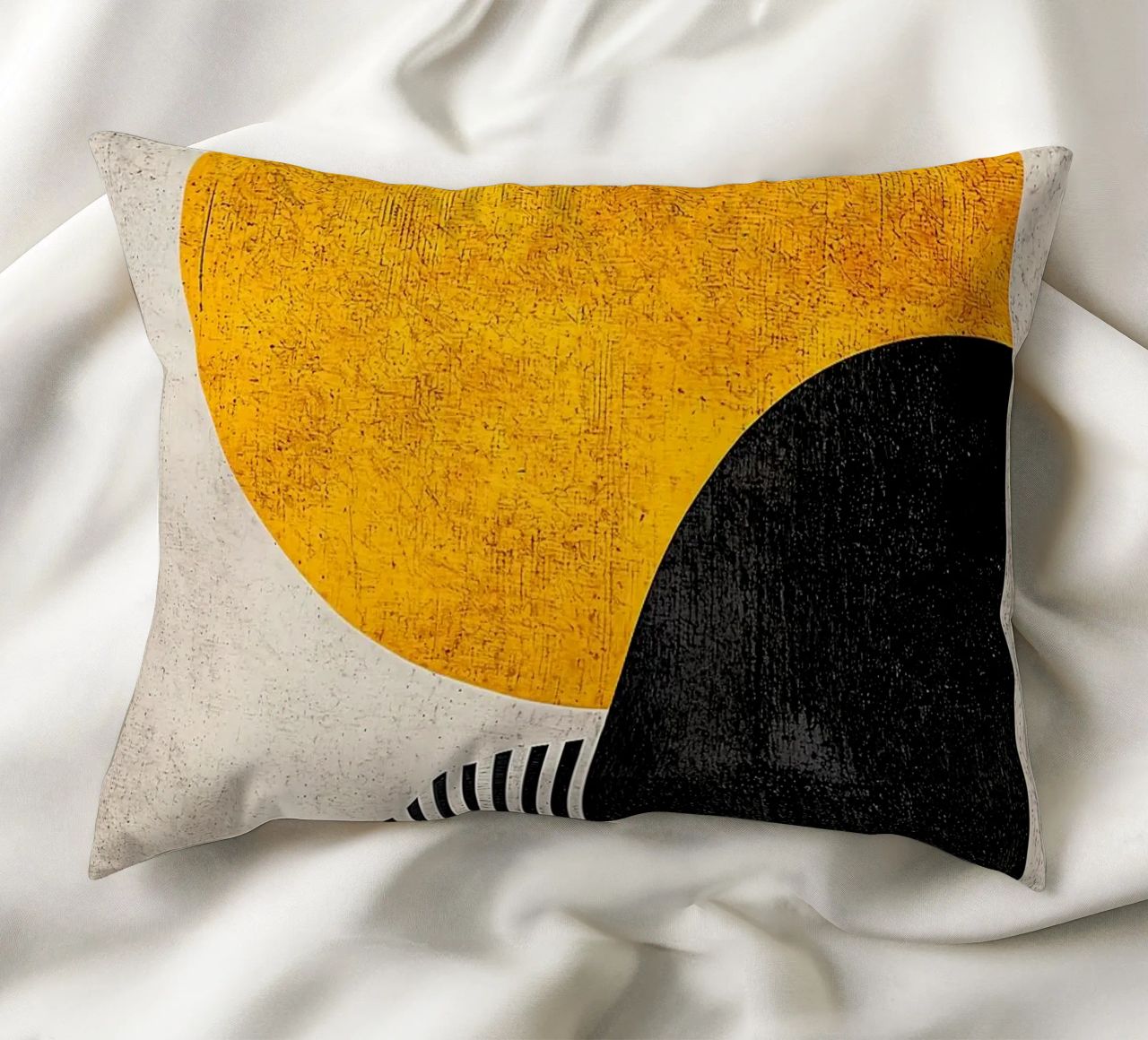 cercle jaune demi-cercle lignes verticales arc noir texture g coussin de Hien T Huynh
