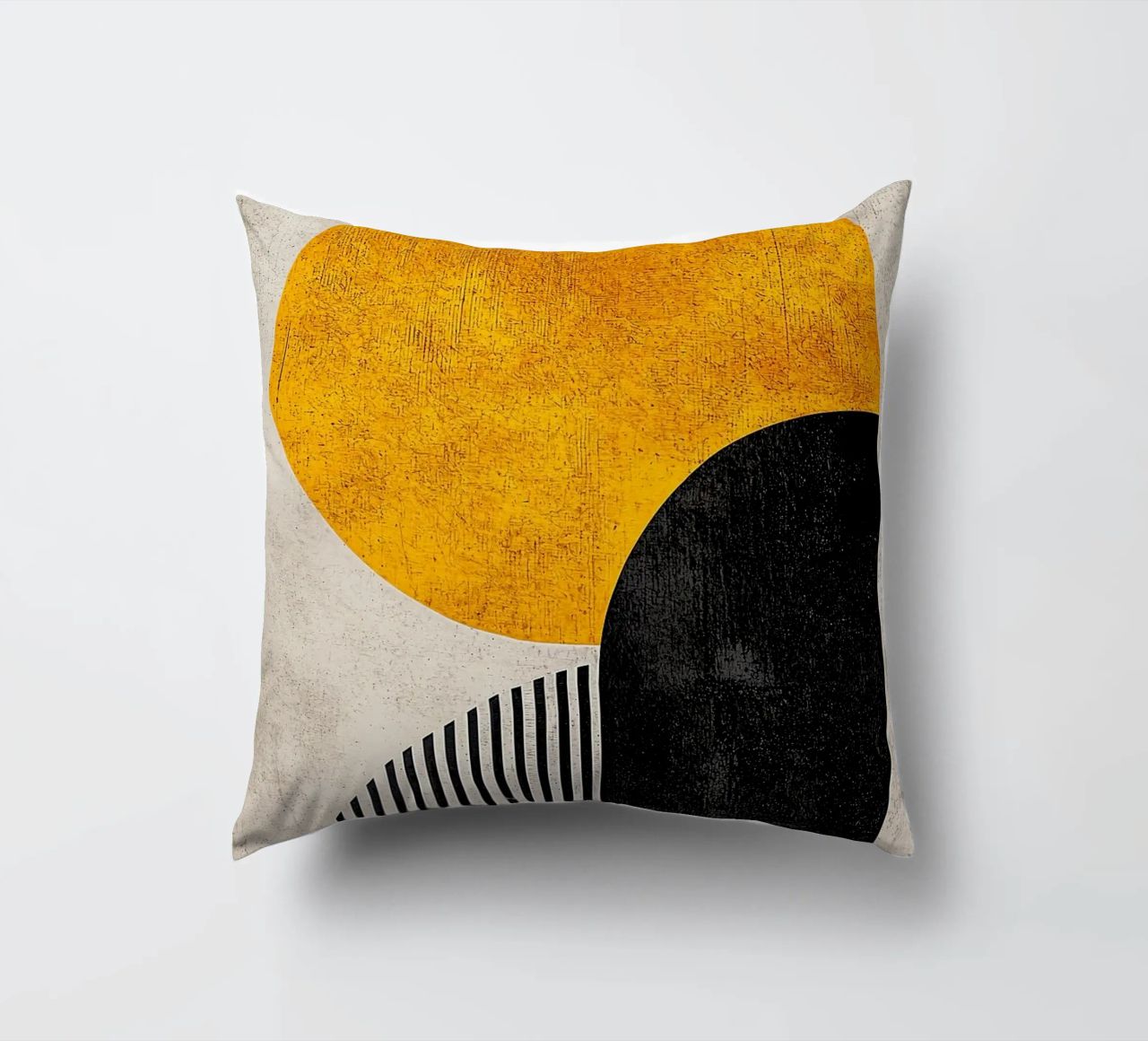 cercle jaune demi-cercle lignes verticales arc noir texture g coussin de Hien T Huynh