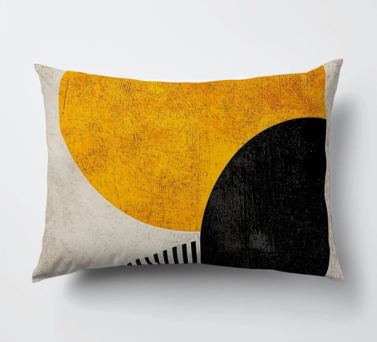 cercle jaune demi-cercle lignes verticales arc noir texture g coussin de Hien T Huynh