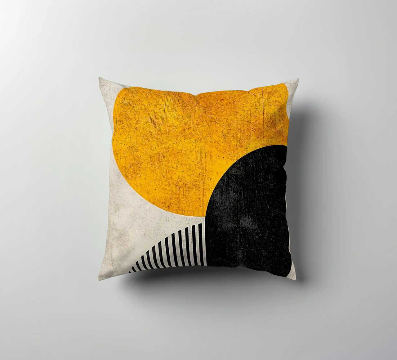 cercle jaune demi-cercle lignes verticales arc noir texture g coussin de Hien T Huynh