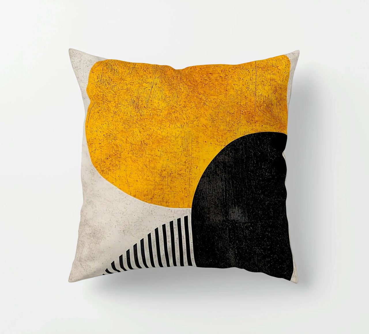 cercle jaune demi-cercle lignes verticales arc noir texture g coussin de Hien T Huynh