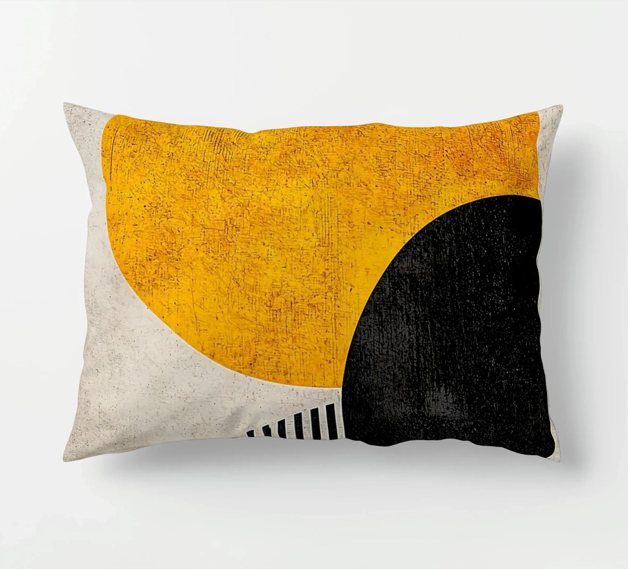 cercle jaune demi-cercle lignes verticales arc noir texture g coussin de Hien T Huynh