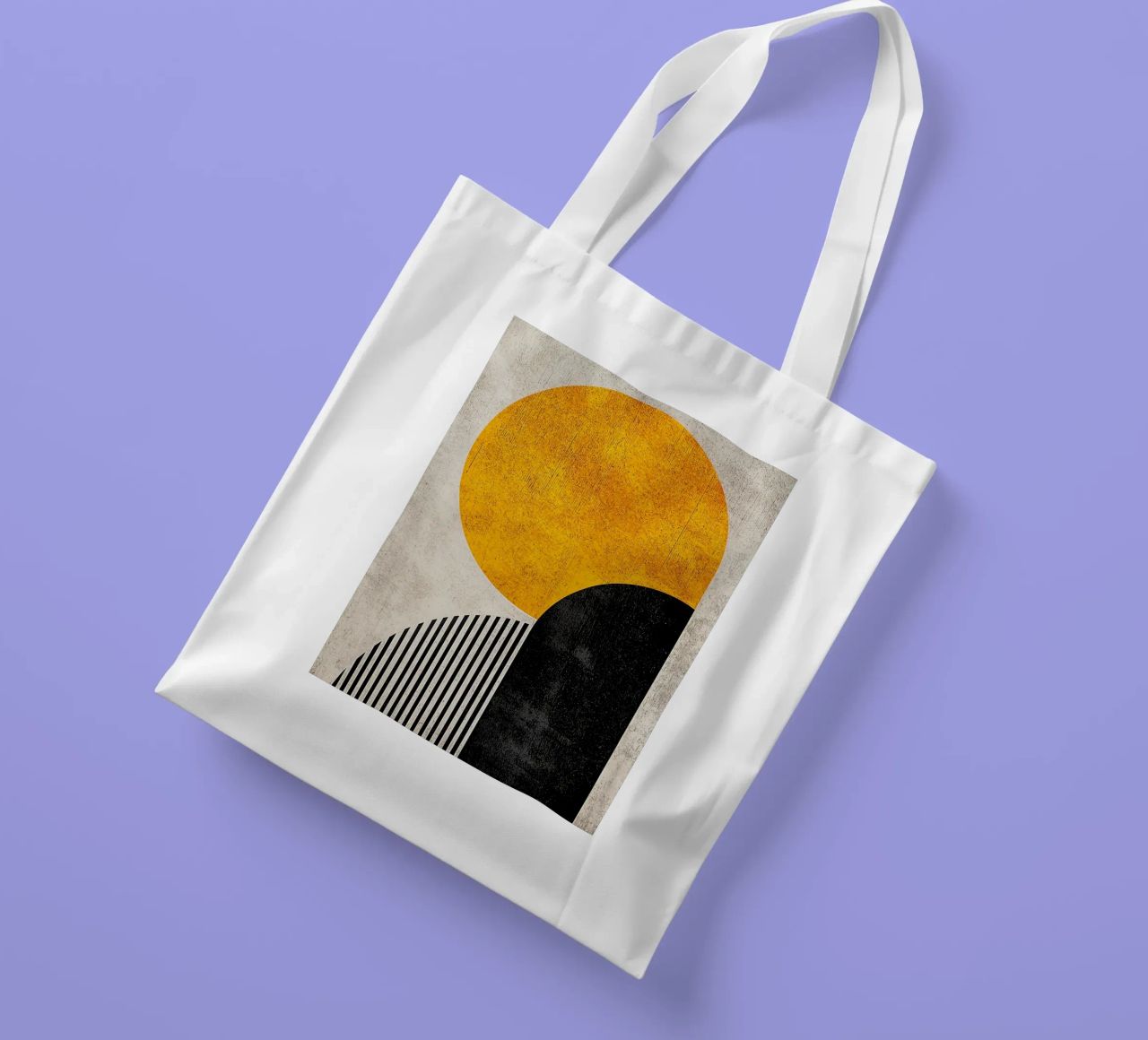 cercle jaune demi-cercle lignes verticales arc noir texture g tote bag de Hien T Huynh