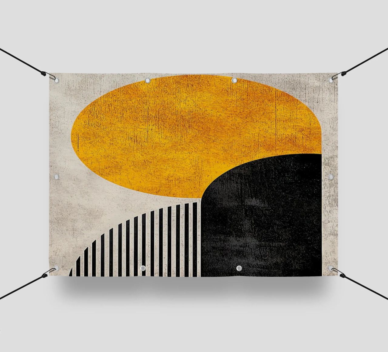 cercle jaune demi-cercle lignes verticales arc noir texture g bâche pvc de Hien T Huynh