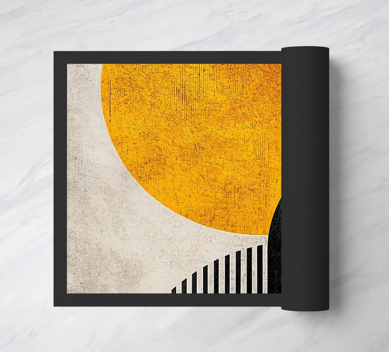 cercle jaune demi-cercle lignes verticales arc noir texture g paillasson de Hien T Huynh