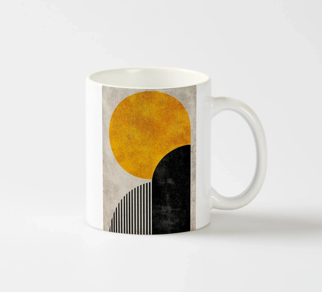 cercle jaune demi-cercle lignes verticales arc noir texture g mug en céramique de Hien T Huynh