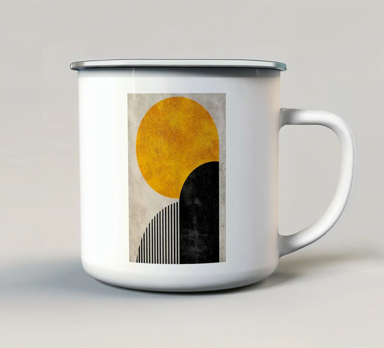 cerchio giallo semicerchio linee verticali arco nero texture g tazza in smalto da Hien T Huynh
