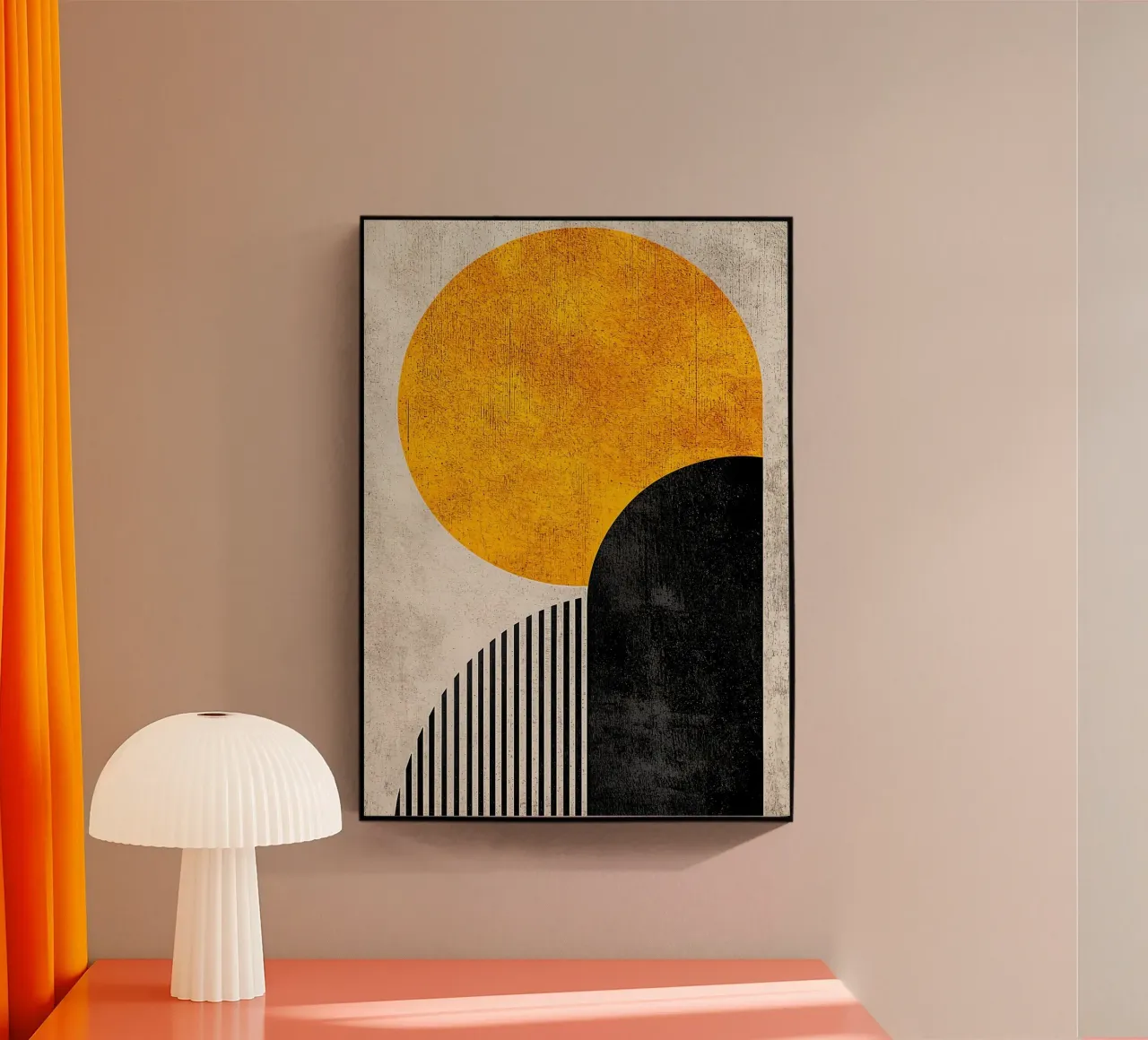 círculo amarillo semicírculo líneas verticales arco negro textura g metacrilato de Hien T Huynh