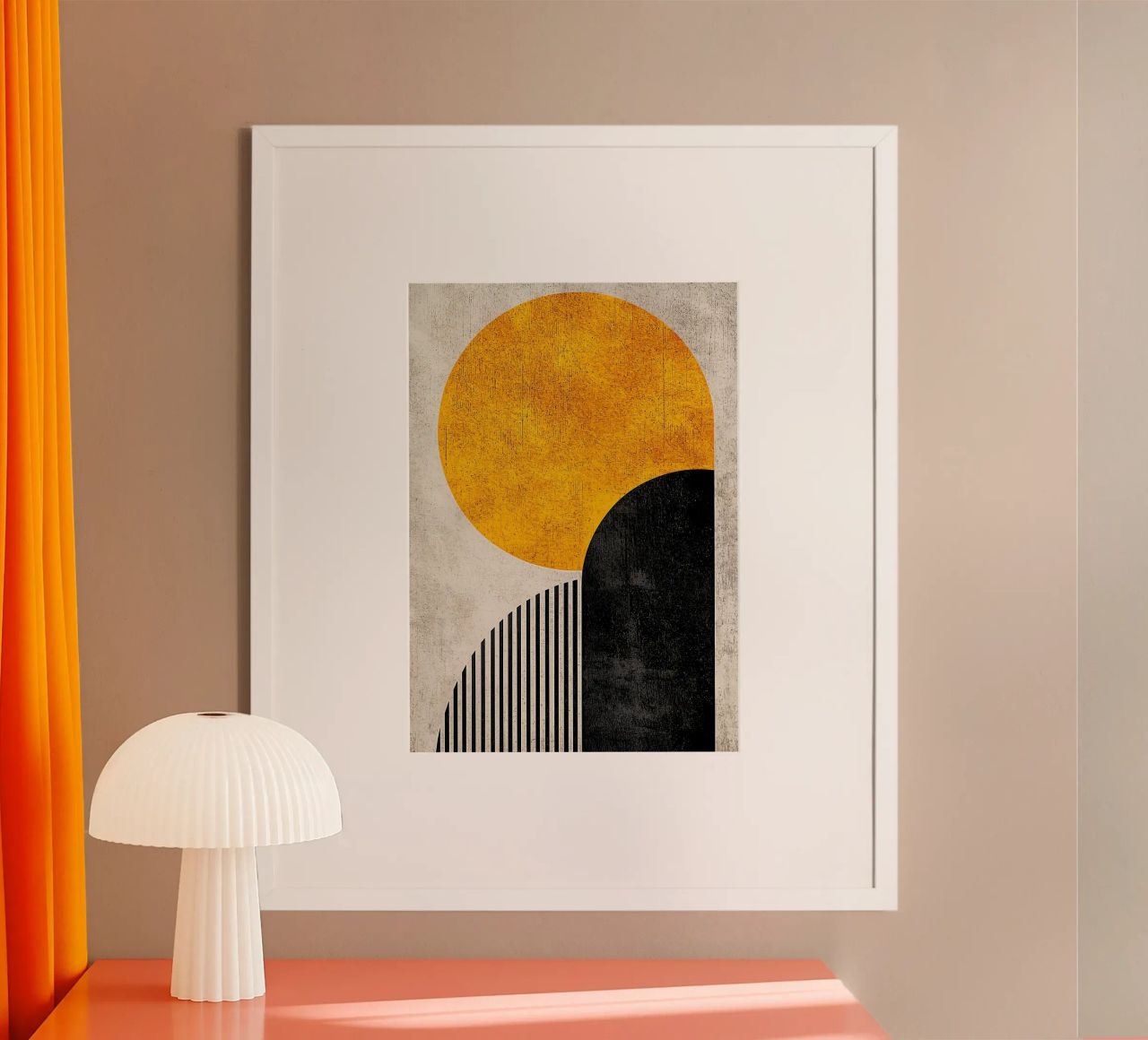 cercle jaune demi-cercle lignes verticales arc noir texture g poster de Hien T Huynh