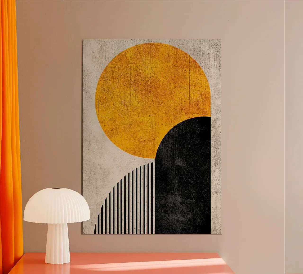 yellow circle semi-circle vertical lines black arc texture g hahnemühle by Hien T Huynh