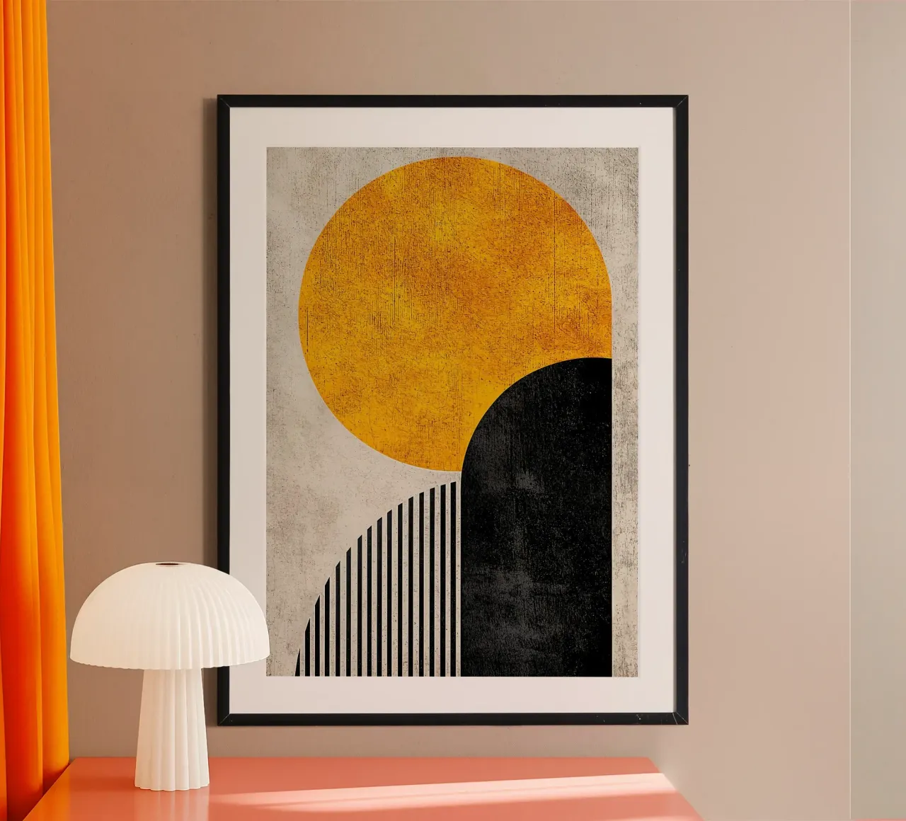 yellow circle semi-circle vertical lines black arc texture g hahnemühle by Hien T Huynh