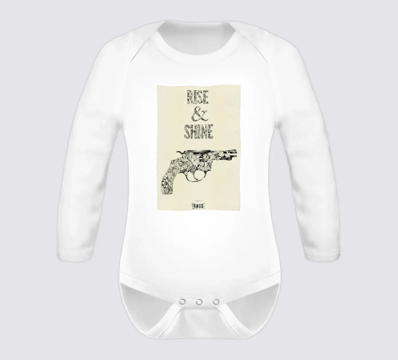 Rise And Shine long-sleeve baby romper by Faunesque