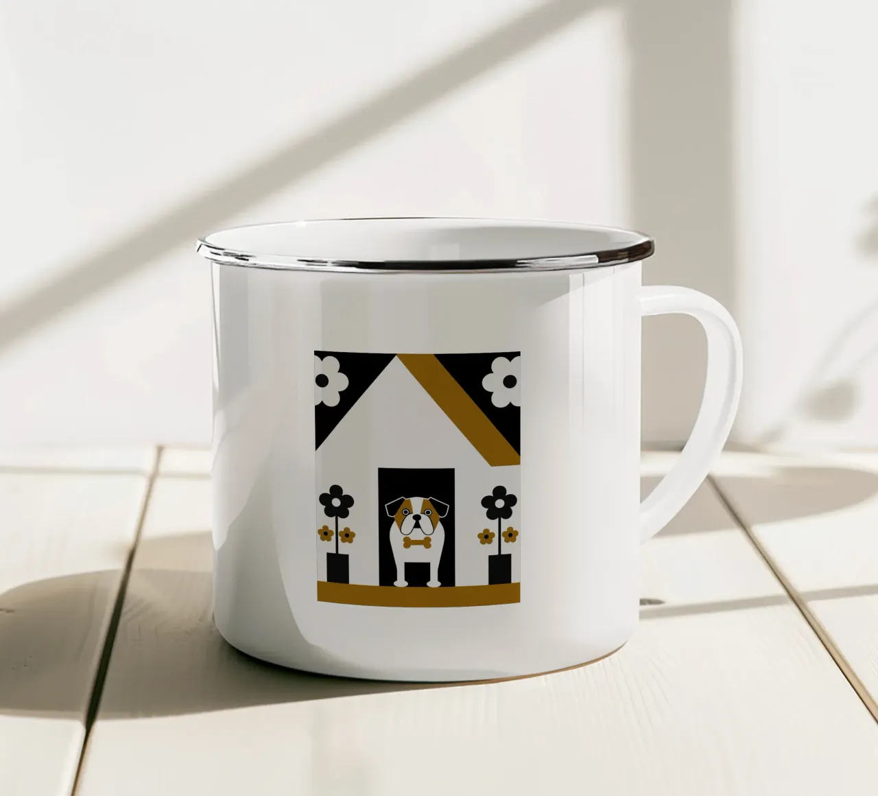 Bulldog e fiore tazza in smalto da LOOK DIFFERENT
