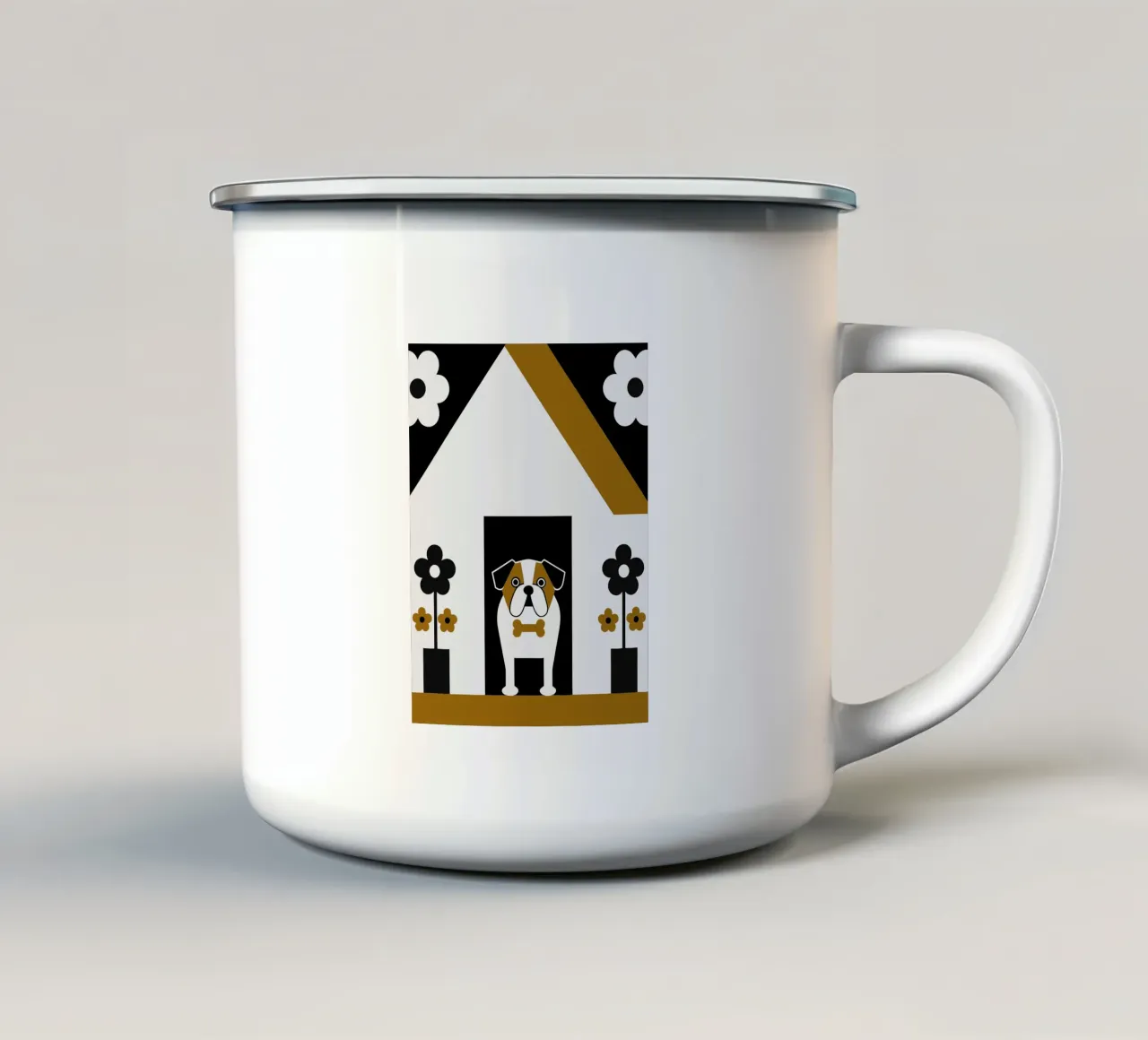 Bulldog e fiore tazza in smalto da LOOK DIFFERENT