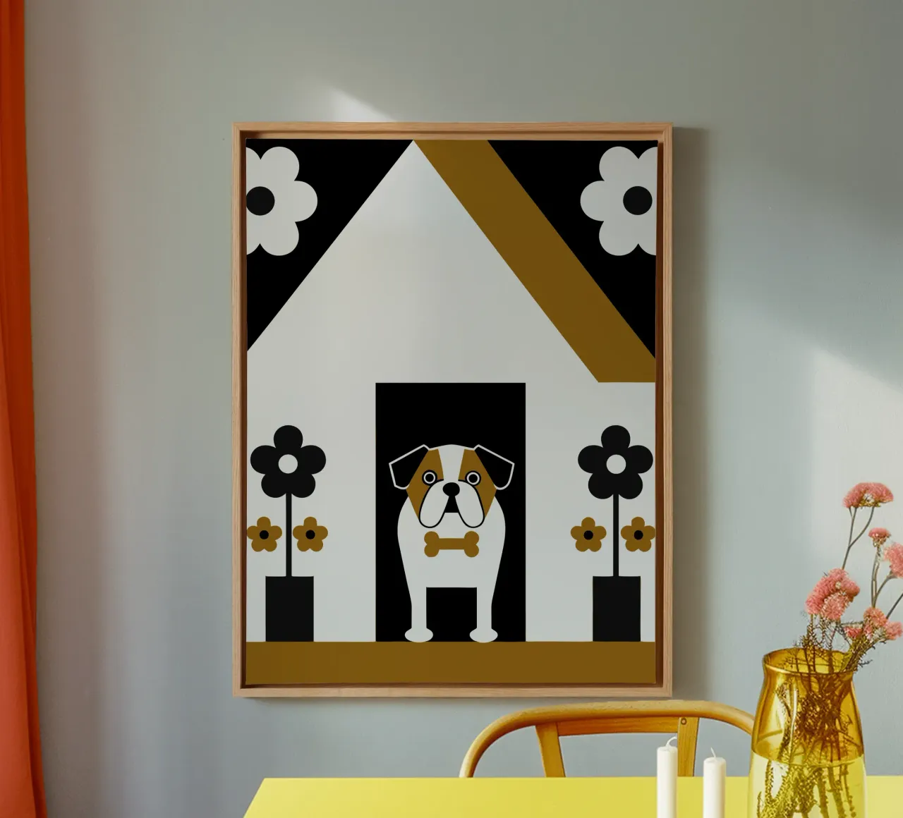 Bulldog e fiore tela con Cornice a cassetta da LOOK DIFFERENT