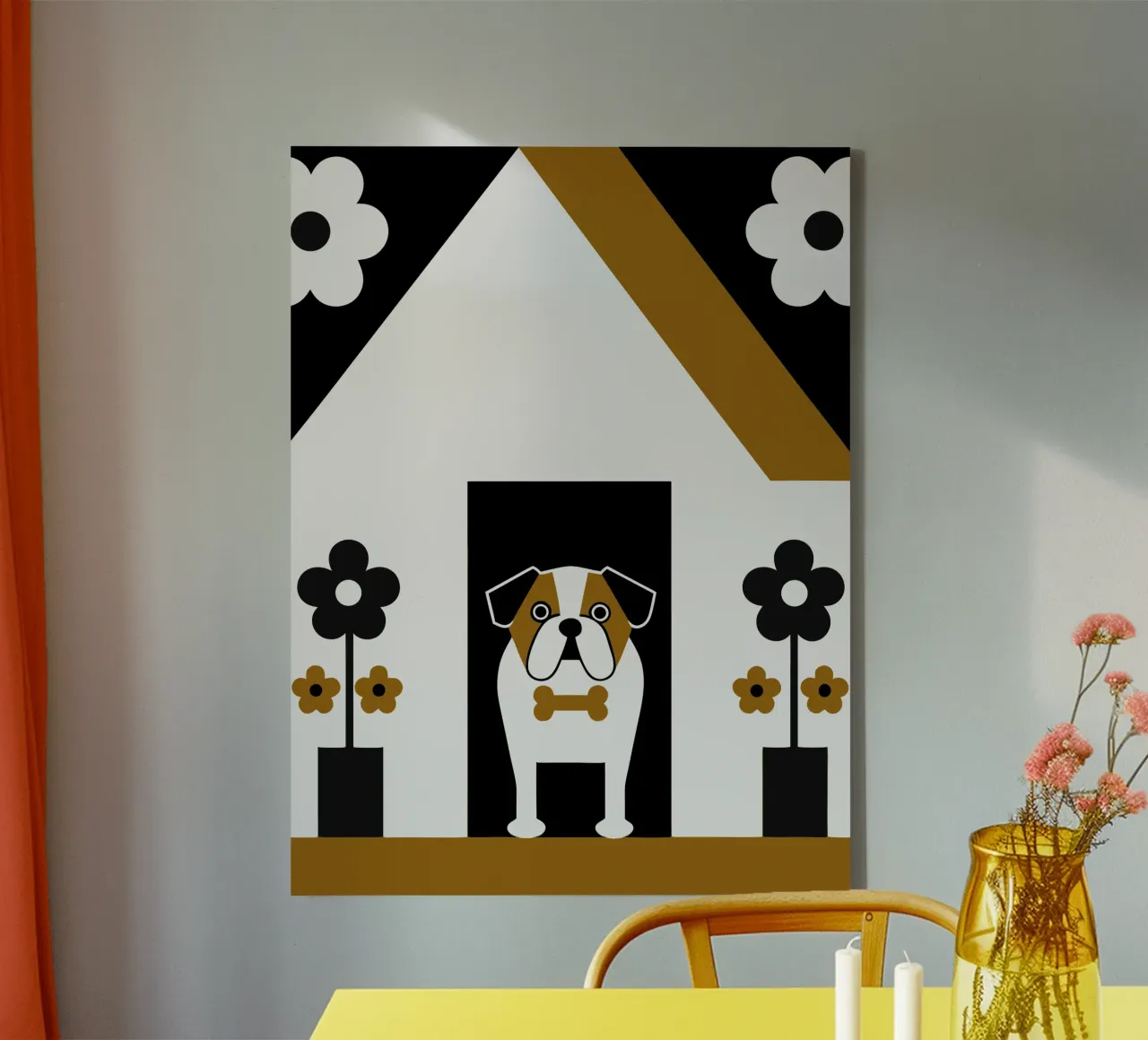 Bulldog e fiore tela con Cornice a cassetta da LOOK DIFFERENT