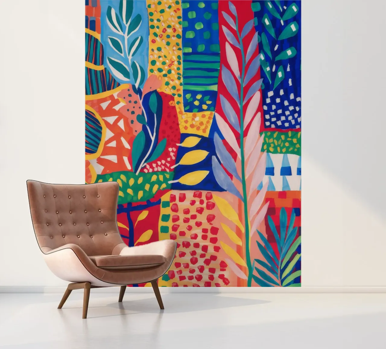 Wandkleed van patchwork jungle fotobehang van Zep Layers