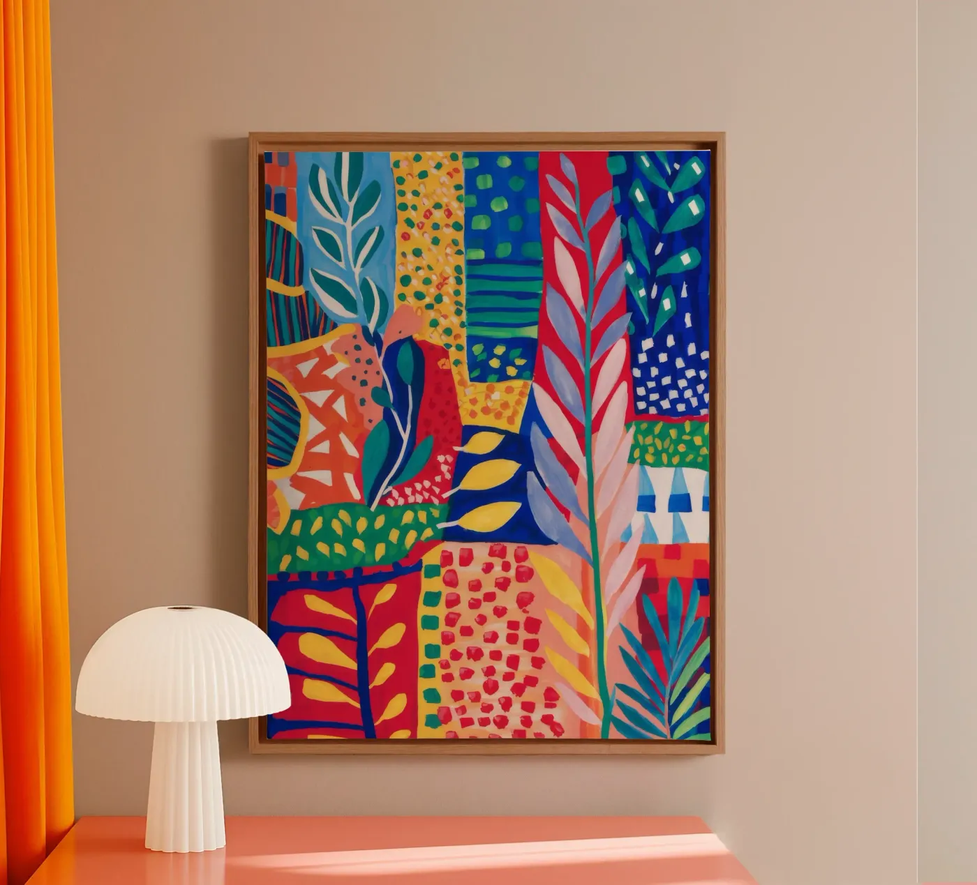 Wandkleed van patchwork jungle canvas van Zep Layers