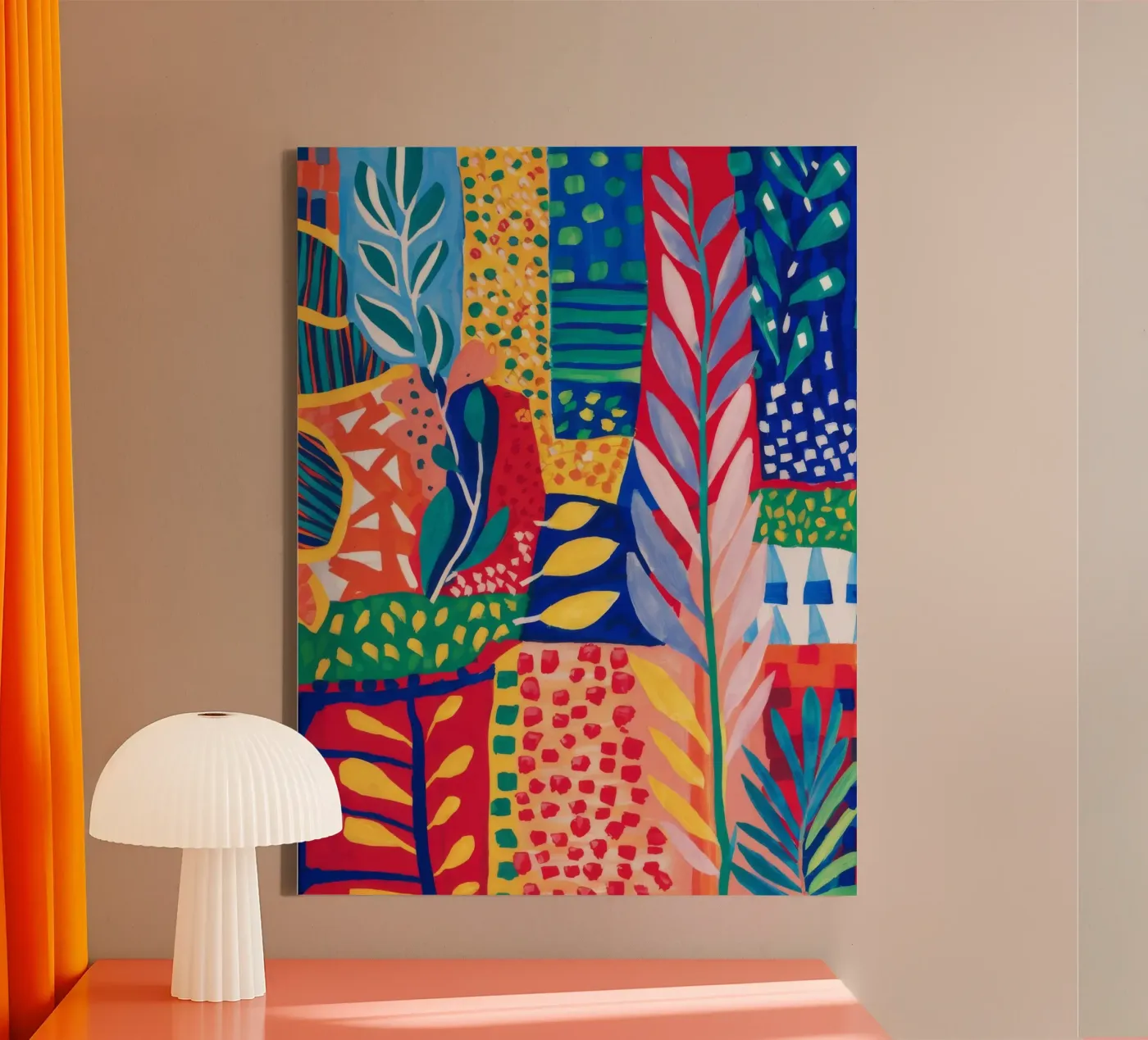 Wandkleed van patchwork jungle canvas van Zep Layers