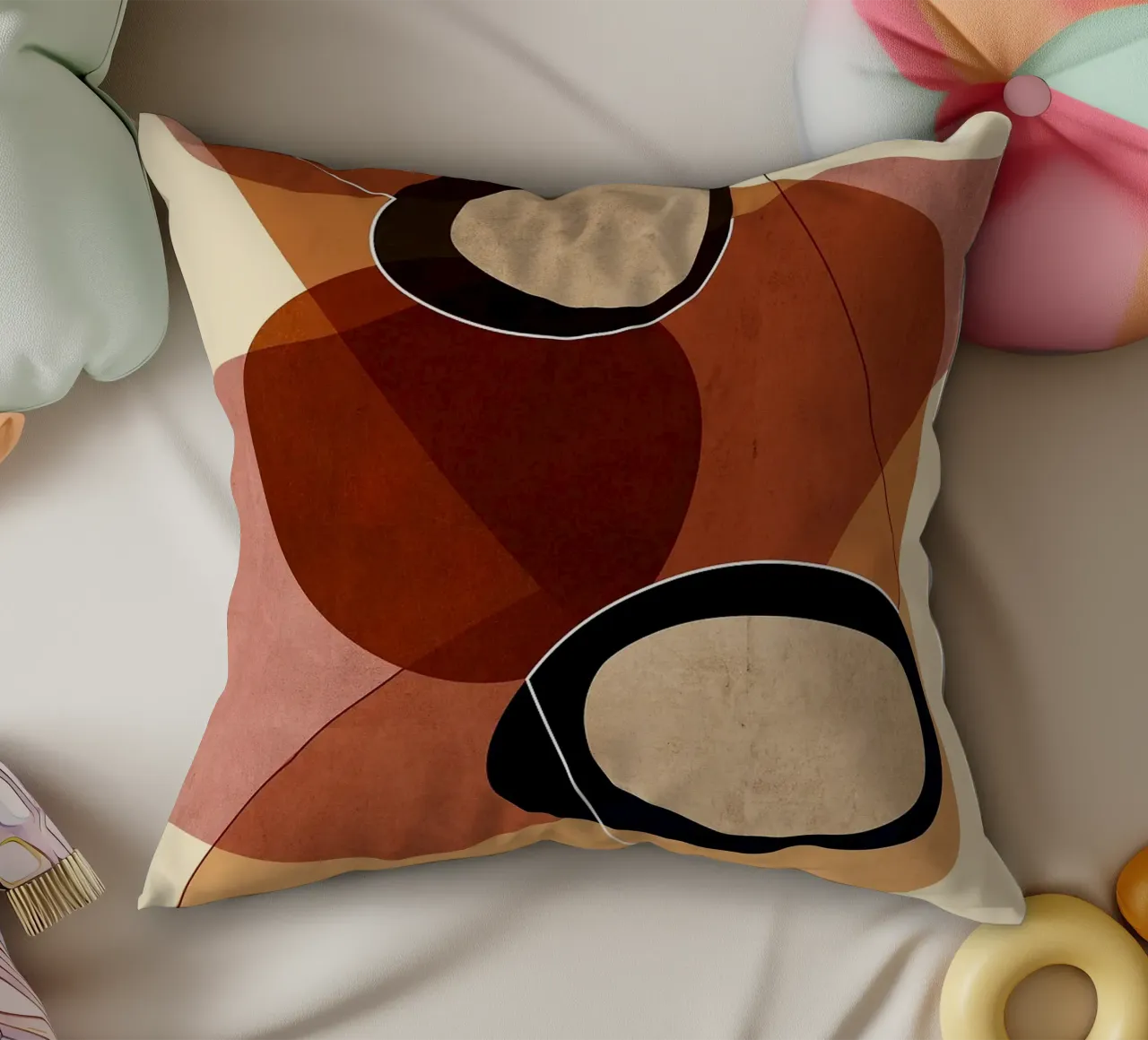geometrische vormen overlappende vormen abstracte ovalen kleur laye kussen van Jhon W Caquimbo