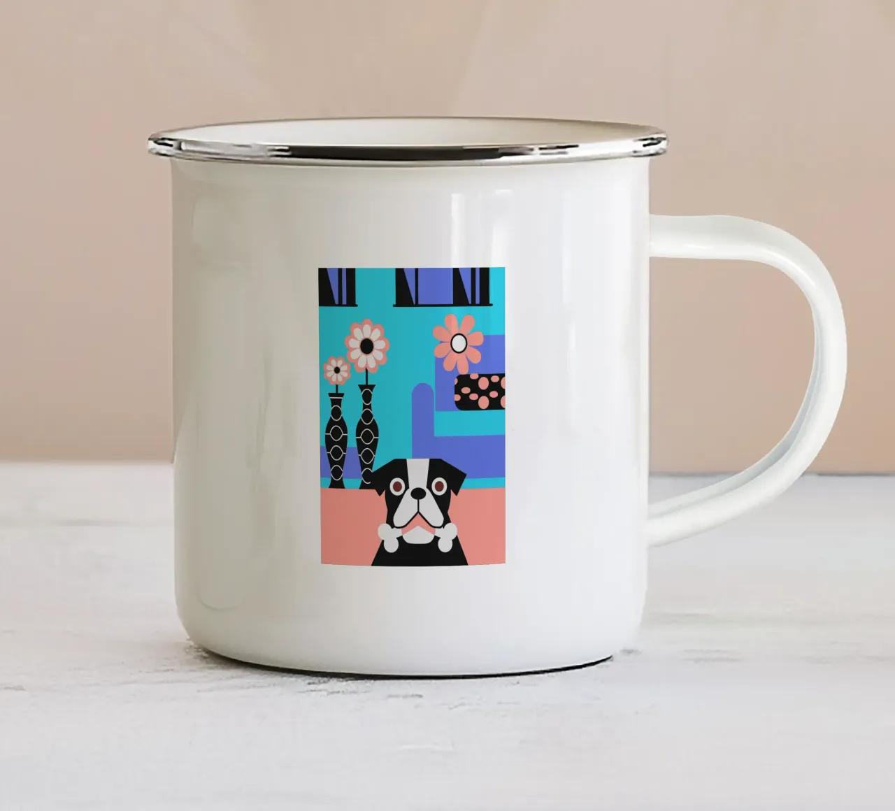 Bulldog e fiore tazza in smalto da LOOK DIFFERENT