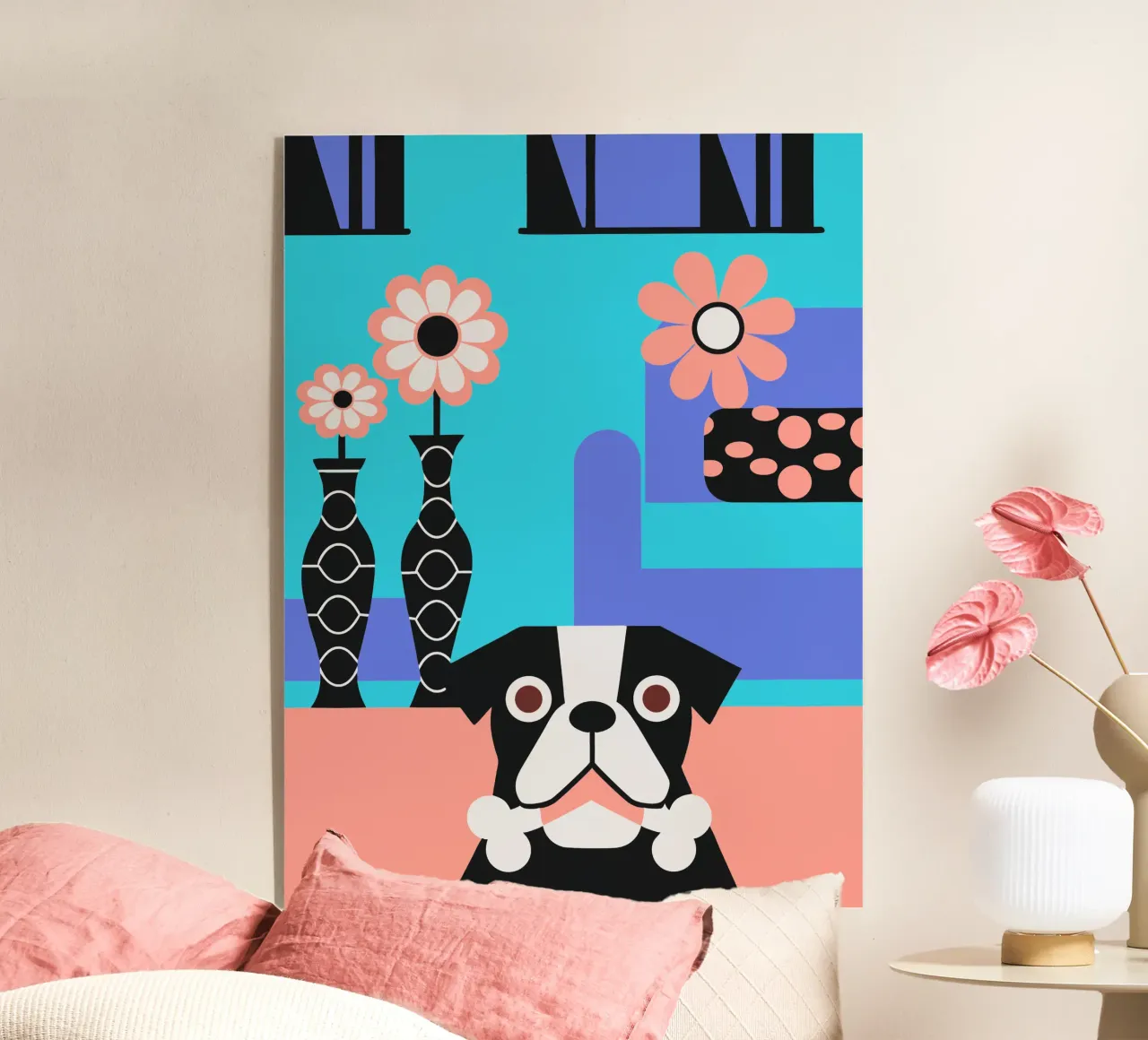 Bulldog e fiore plexiglass da LOOK DIFFERENT