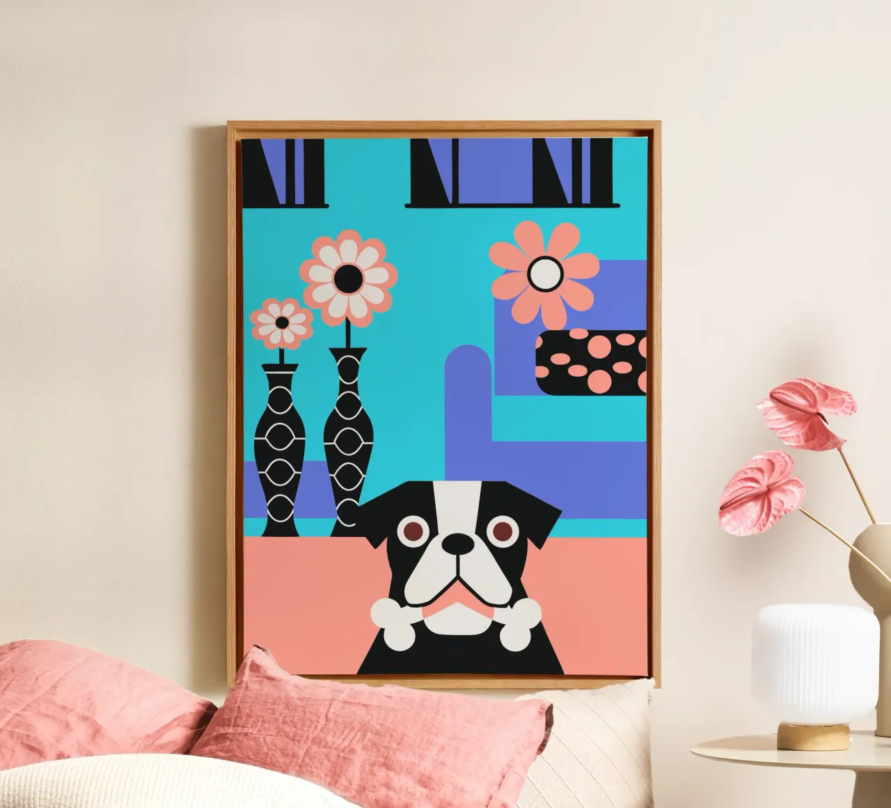 Bulldog e fiore tela con Cornice a cassetta da LOOK DIFFERENT