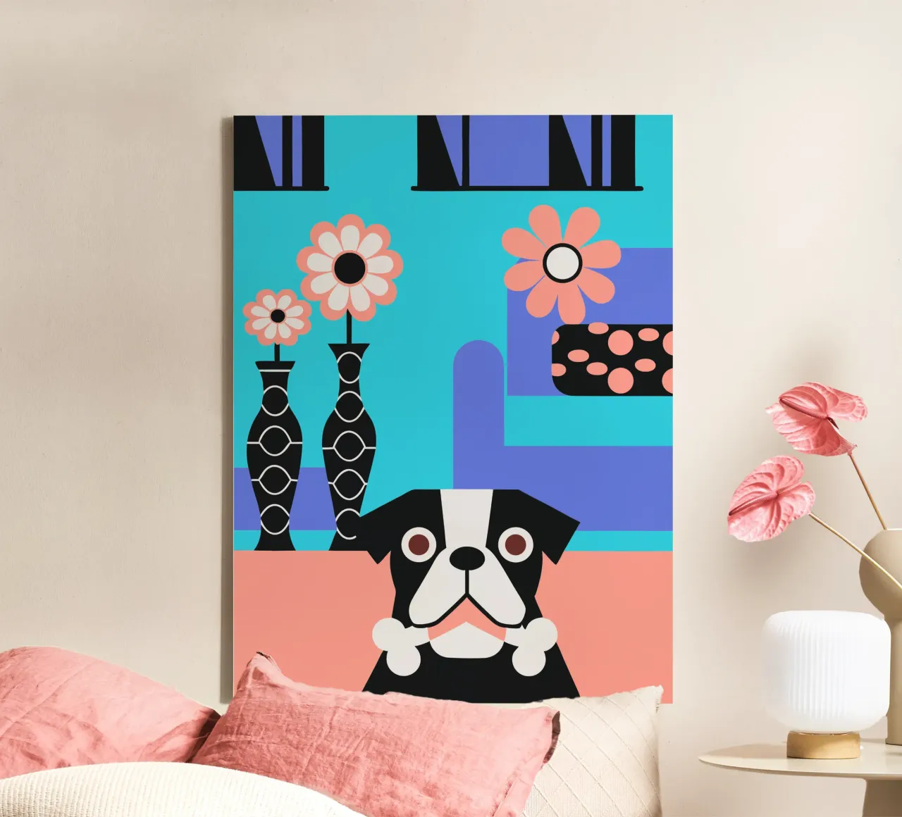 Bulldog e fiore tela con Cornice a cassetta da LOOK DIFFERENT