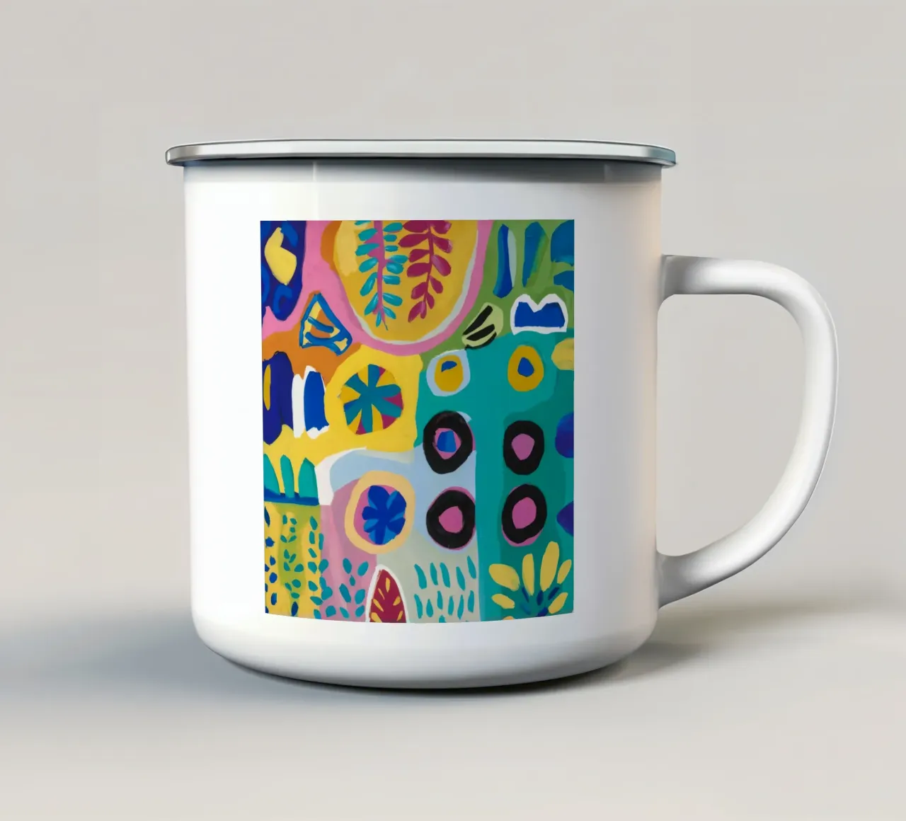 Abstracte bloei puzzel emaille mok van Zep Layers