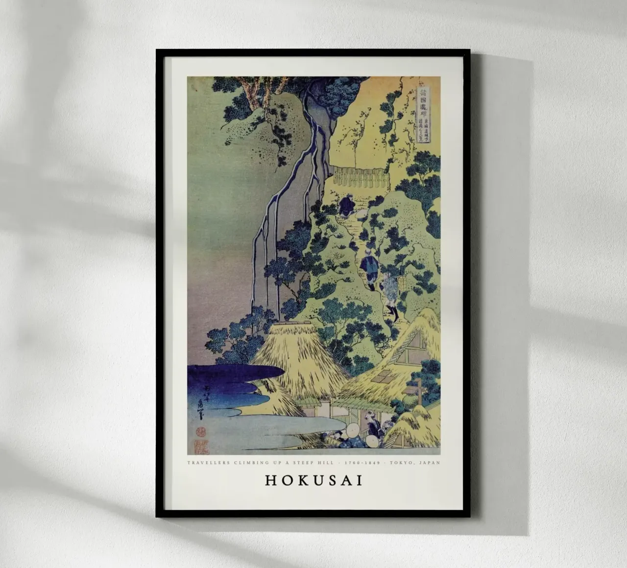 Hokusai - Travellers Climbing up a Steep Hill poster con telaio in plastica da ARTOTHEK