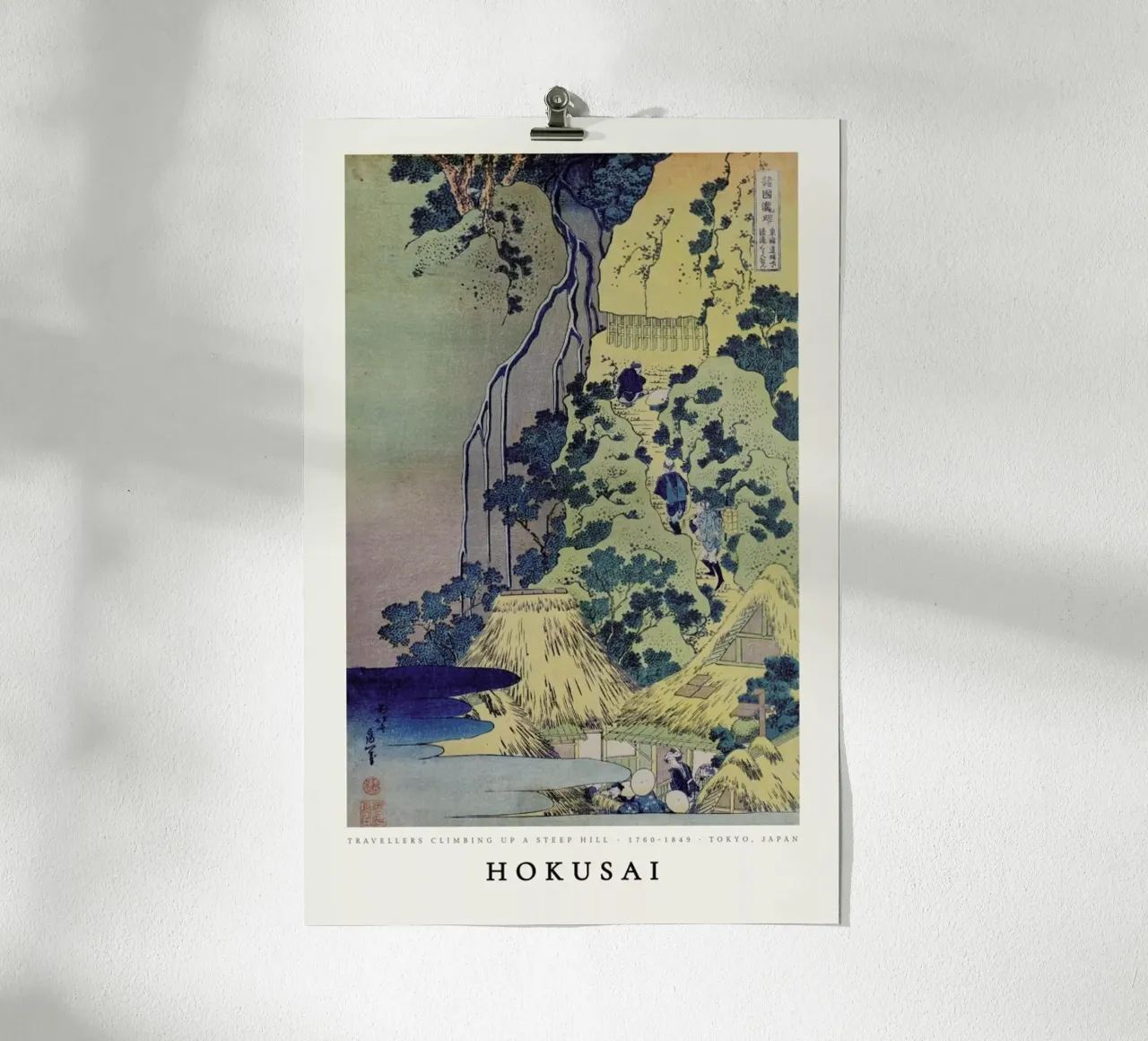 Hokusai - Travellers Climbing up a Steep Hill poster con telaio in plastica da ARTOTHEK