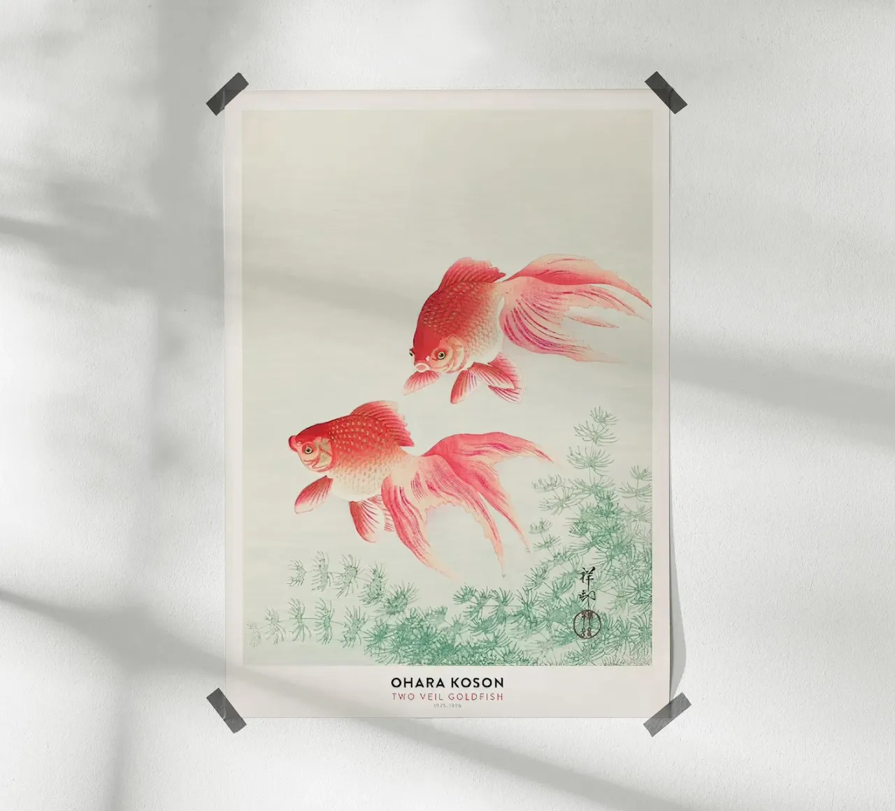 Poster del pesce rosso a due veli Ohara koson poster con telaio in legno da Alishasteel