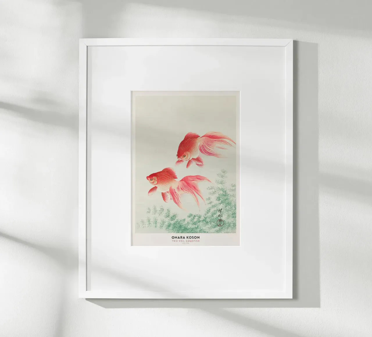 Poster del pesce rosso a due veli Ohara koson poster con telaio in legno da Alishasteel
