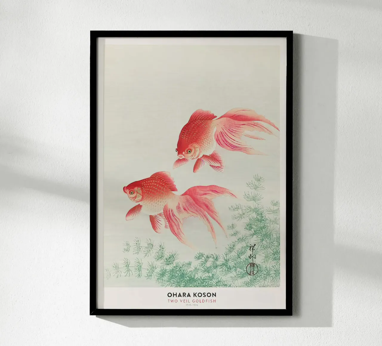 Poster del pesce rosso a due veli Ohara koson poster con telaio in legno da Alishasteel
