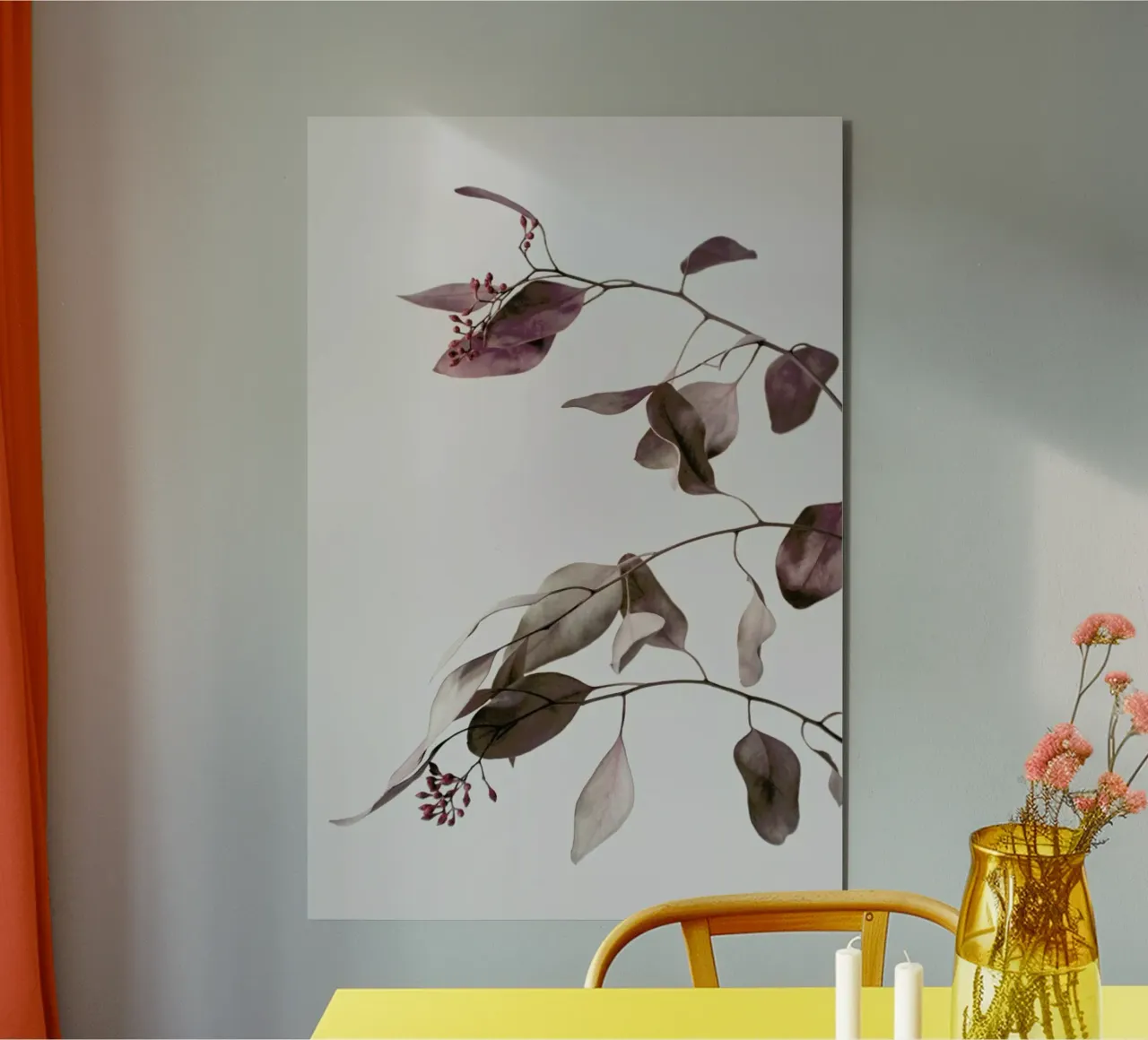 Red Purple Peach Dried Eucalyptus Branches alluminio dibond da Studio Nahili