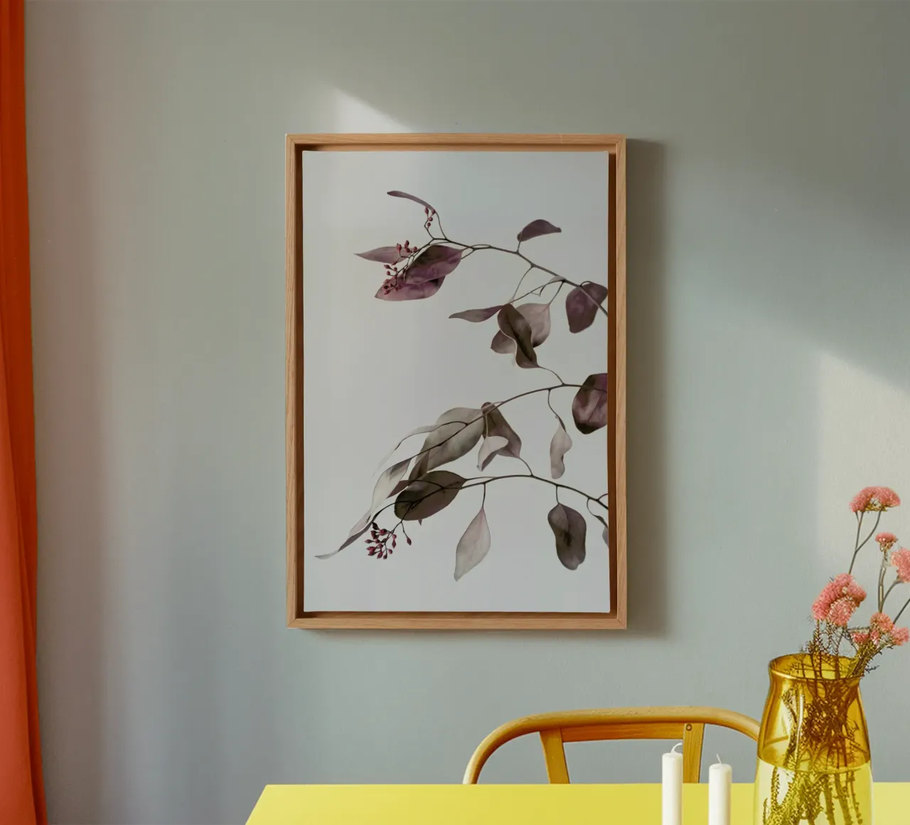 Red Purple Peach Dried Eucalyptus Branches tela con Cornice a cassetta da Studio Nahili