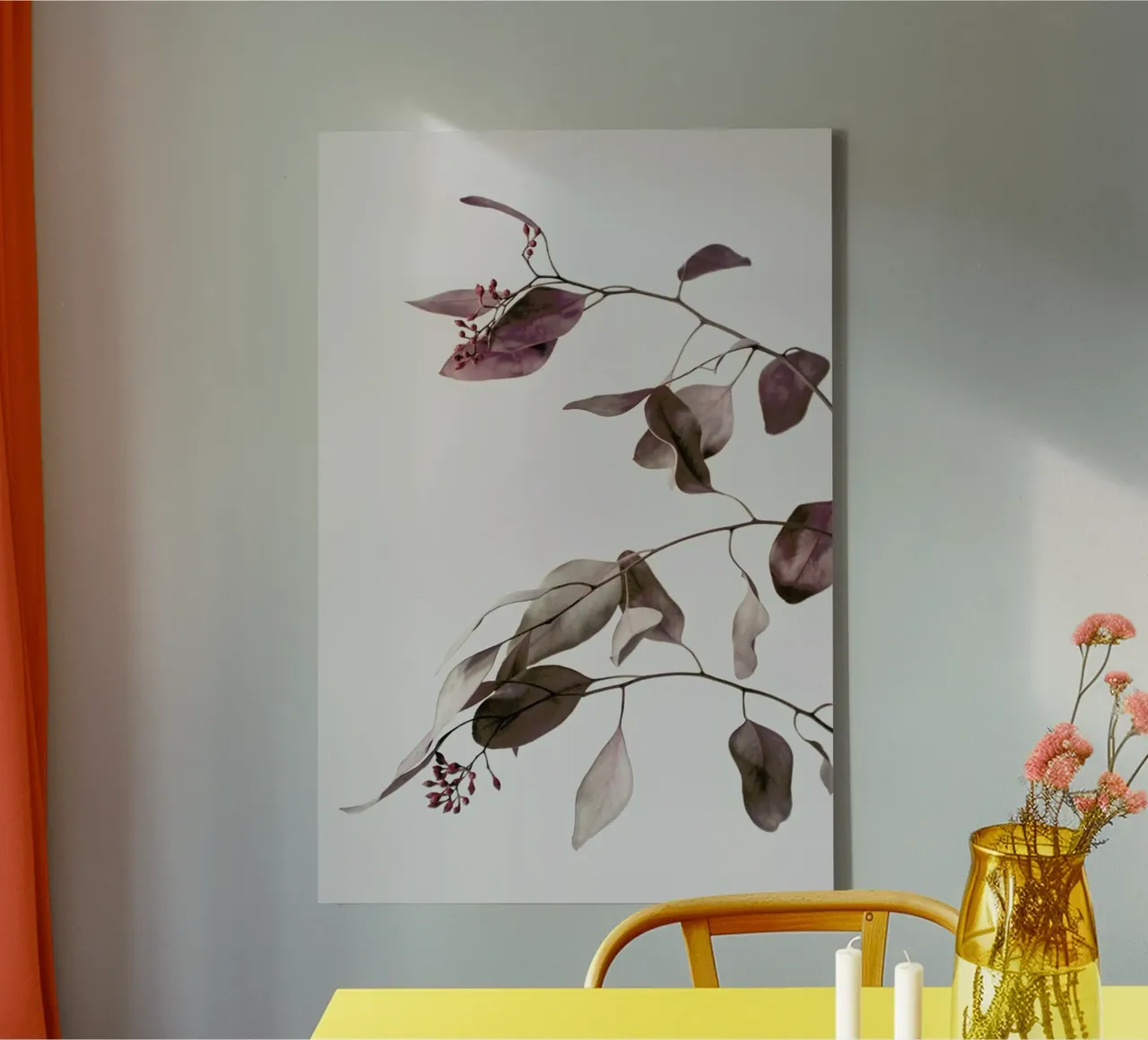 Red Purple Peach Dried Eucalyptus Branches tela con Cornice a cassetta da Studio Nahili