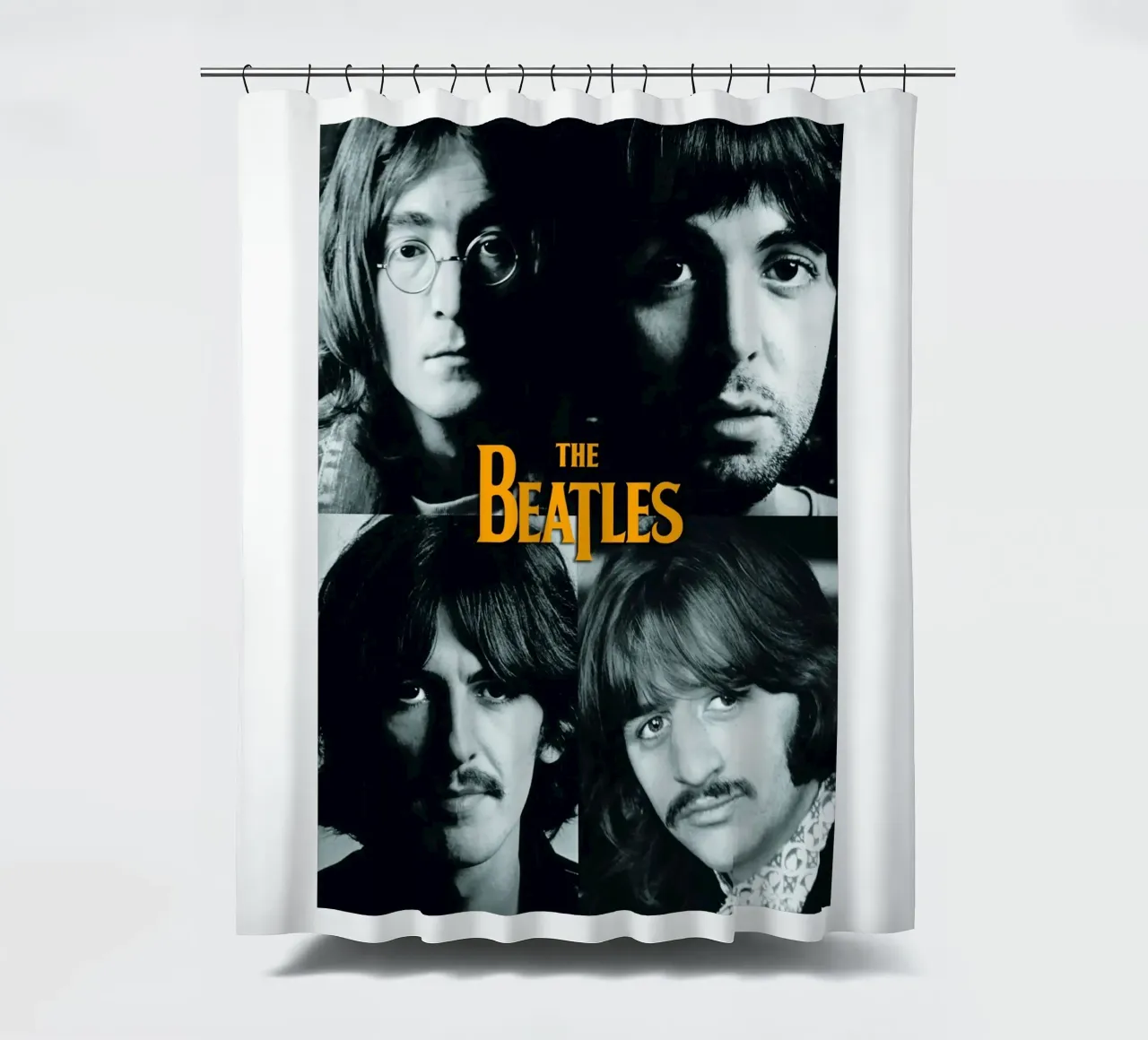 Vintage Band The Beatles Style Portrait shower curtain by darsa