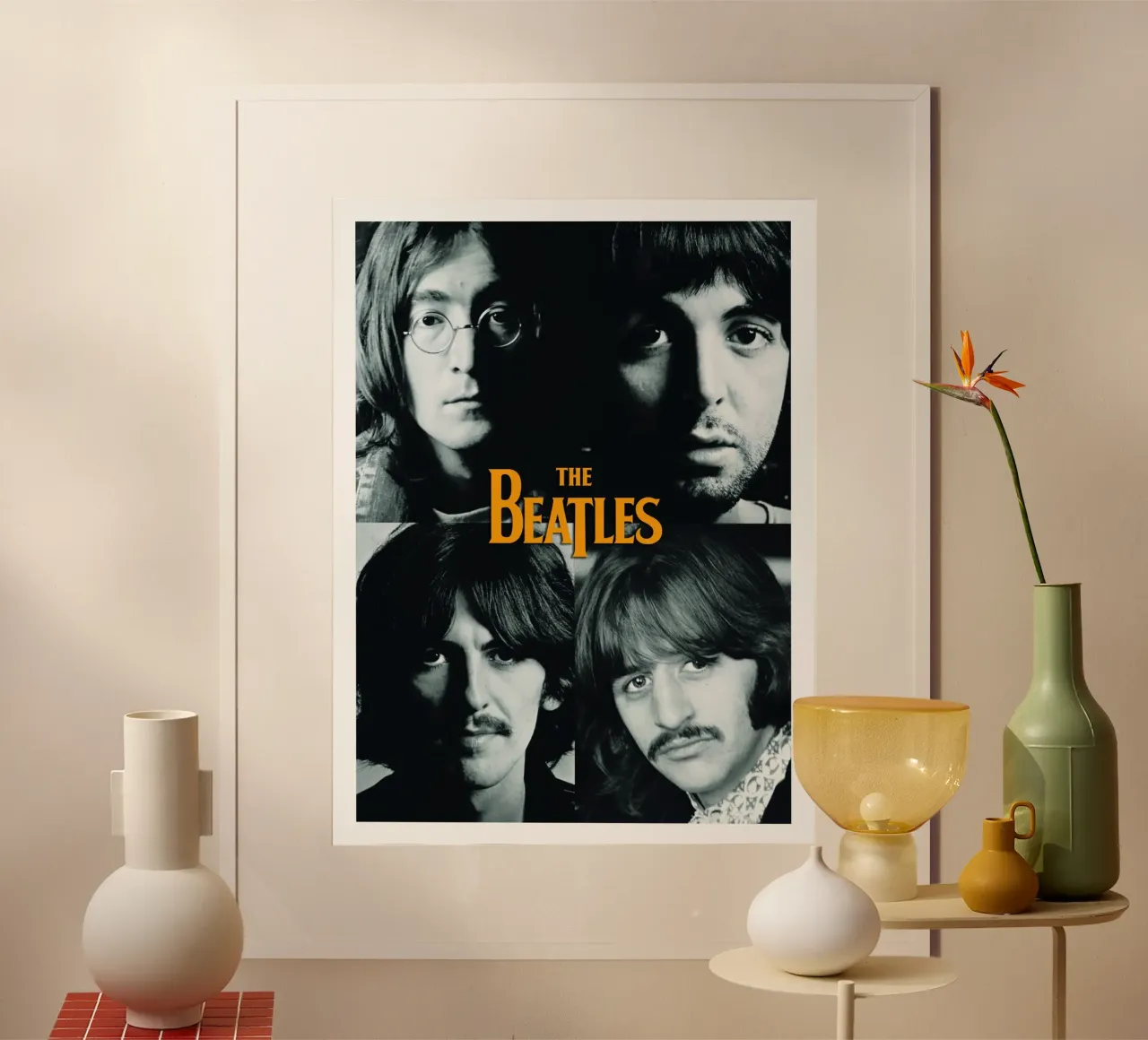 Ritratto vintage della band dei Beatles poster con telaio in plastica da darsa