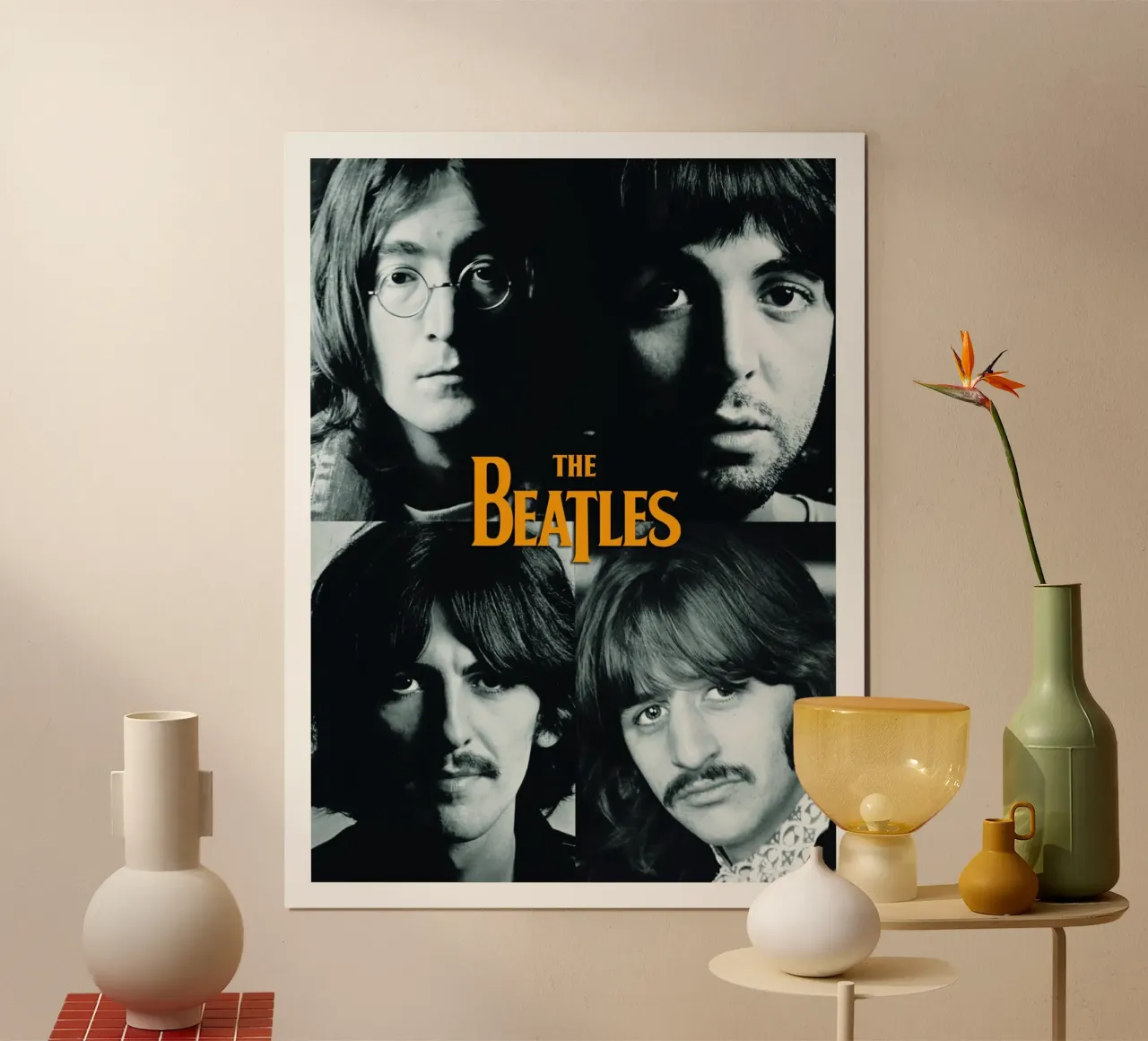 Ritratto vintage della band dei Beatles poster con telaio in plastica da darsa