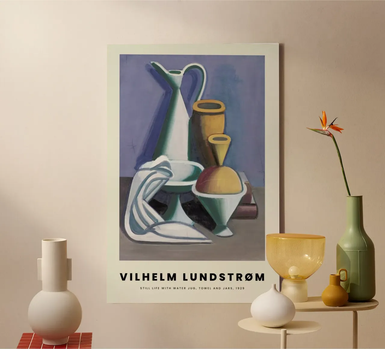 Lundstrøm - Still Life with Water Jug, Towel and Jars Leinwand mit Schattenfugenrahmen von Vintage by JUNIQE