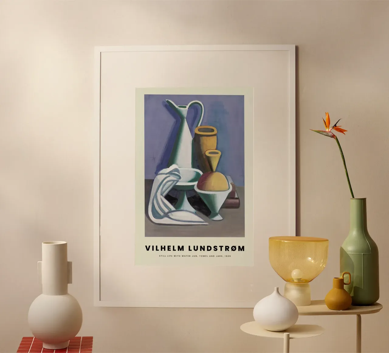 Lundstrøm - Still Life with Water Jug, Towel and Jars poster con telaio in alluminio da Vintage by JUNIQE