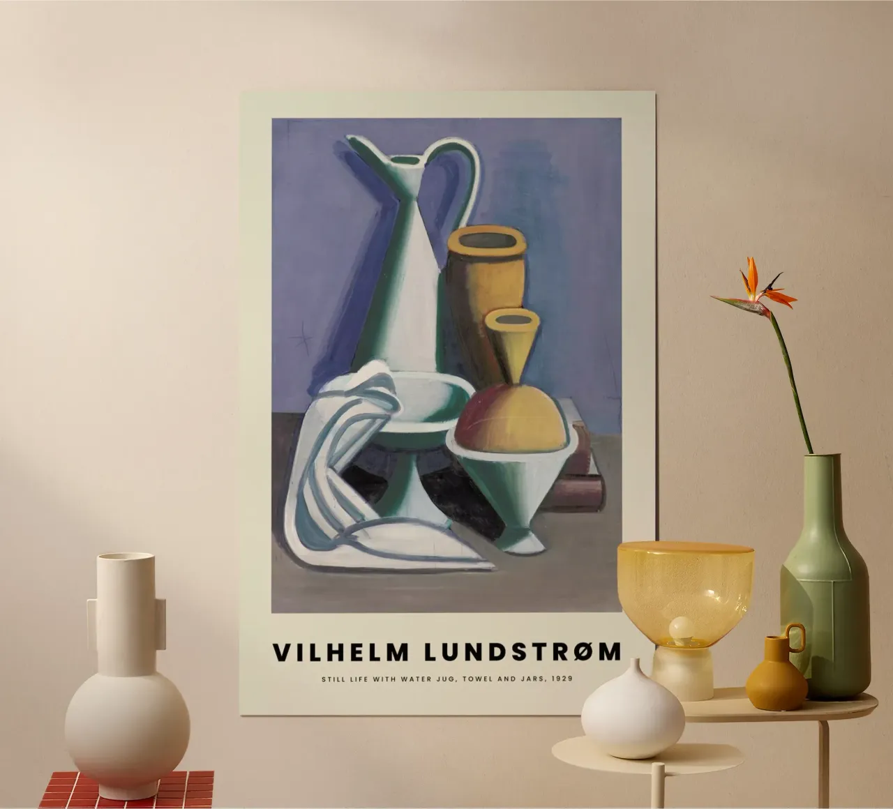 Lundstrøm - Still Life with Water Jug, Towel and Jars poster con telaio in alluminio da Vintage by JUNIQE