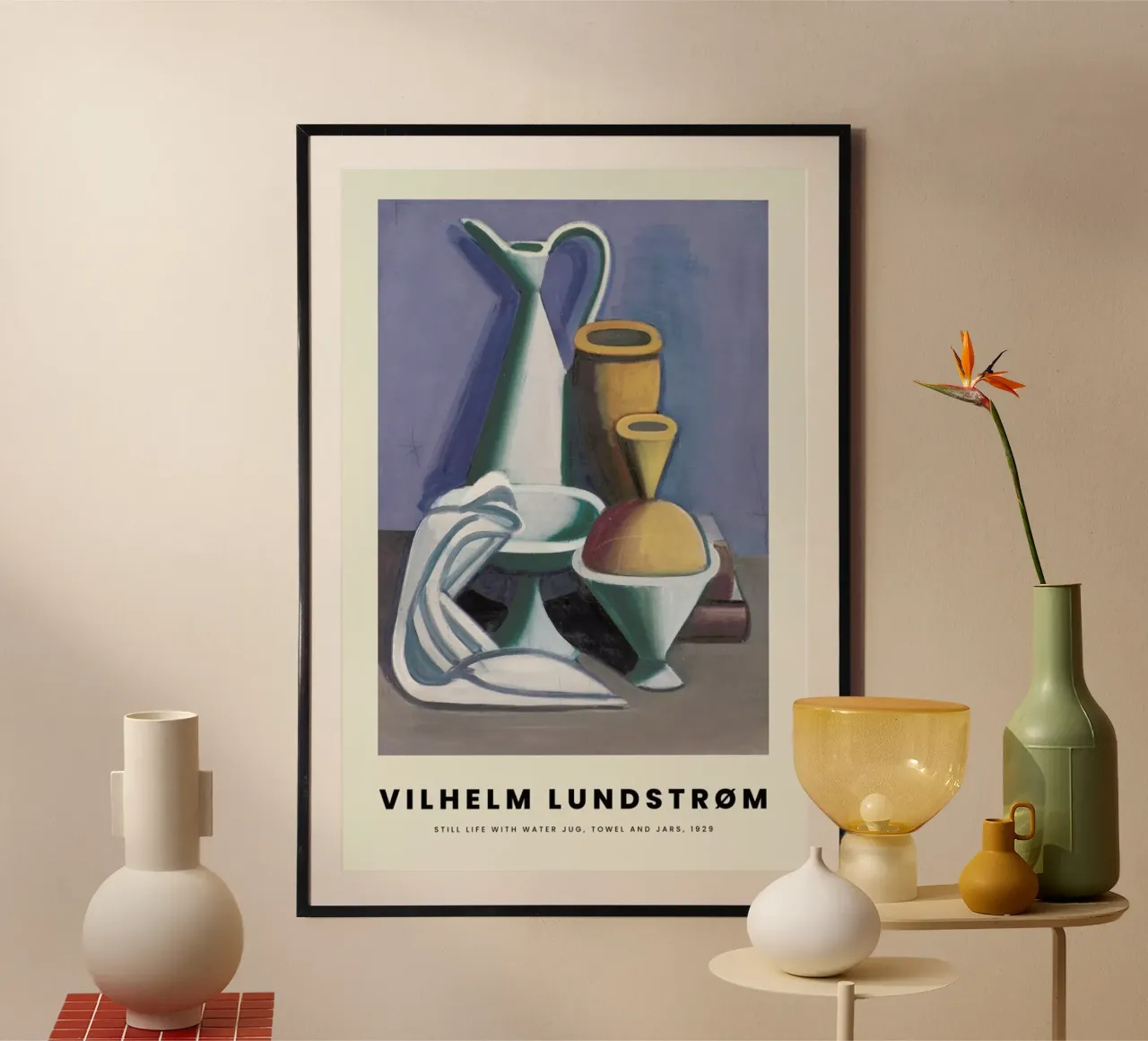 Lundstrøm - Still Life with Water Jug, Towel and Jars poster con telaio in alluminio da Vintage by JUNIQE