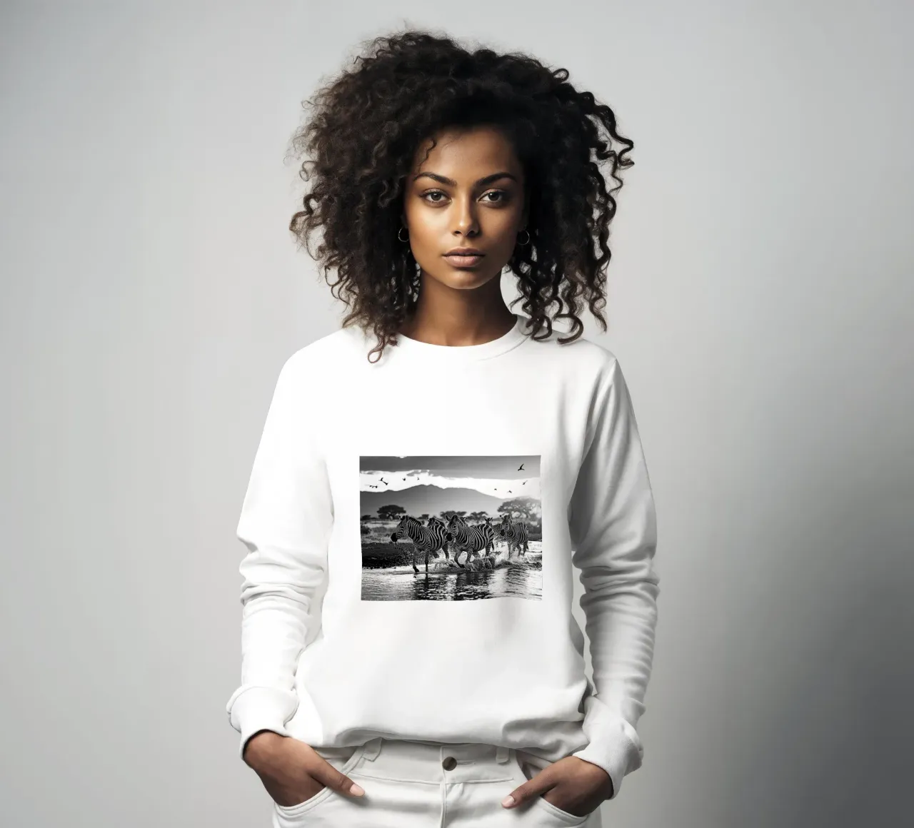 Troupeau de zèbres. Noir et blanc sudadera de Thierry vobmann photography