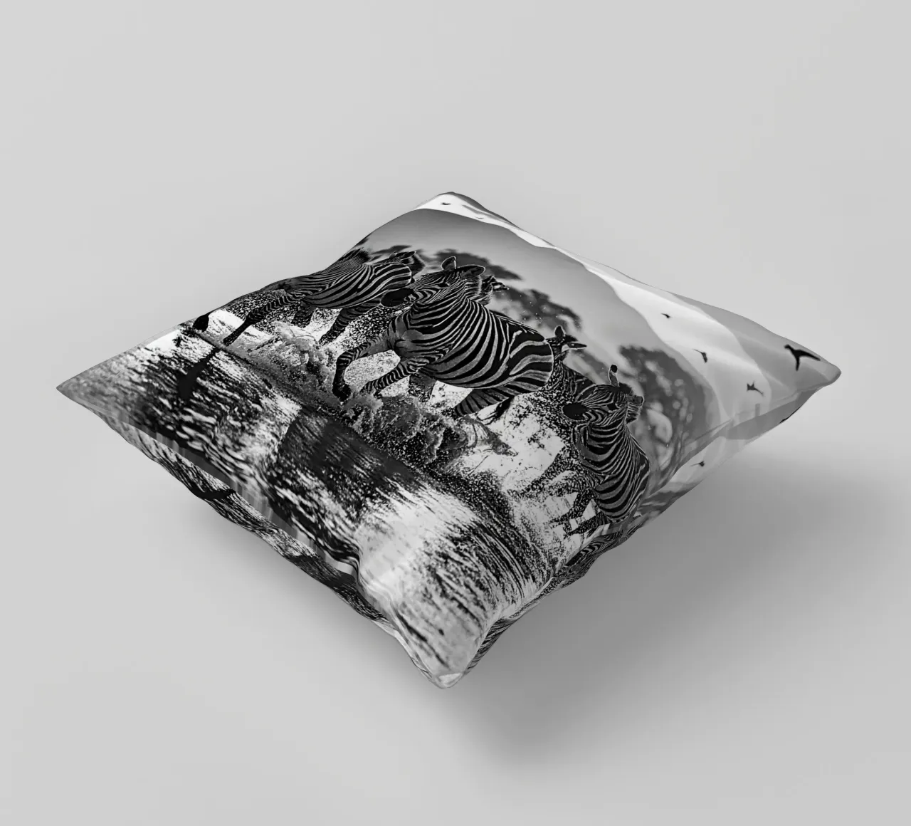 Troupeau de zèbres. Noir et blanc cuscino da Thierry vobmann photography